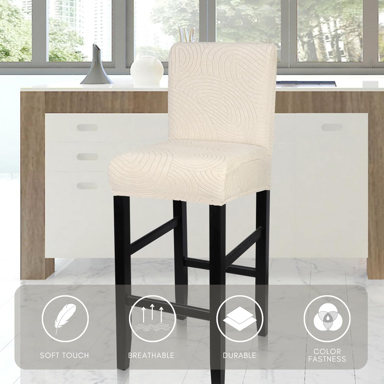 Water Repellent Bar Stool Covers Set Of 4 Beige Ripple Jacquard