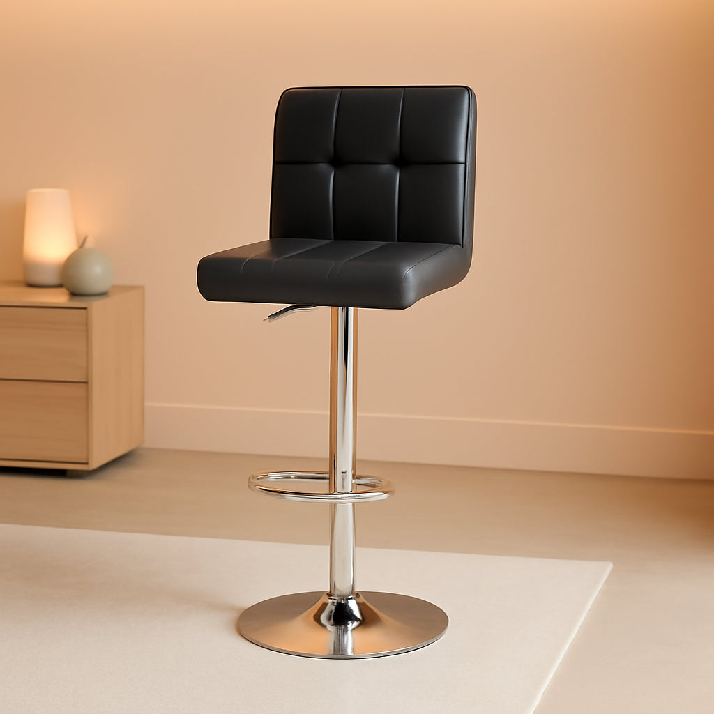 Black 6 Squares Back Adjustable Bar Stool Set Of 2