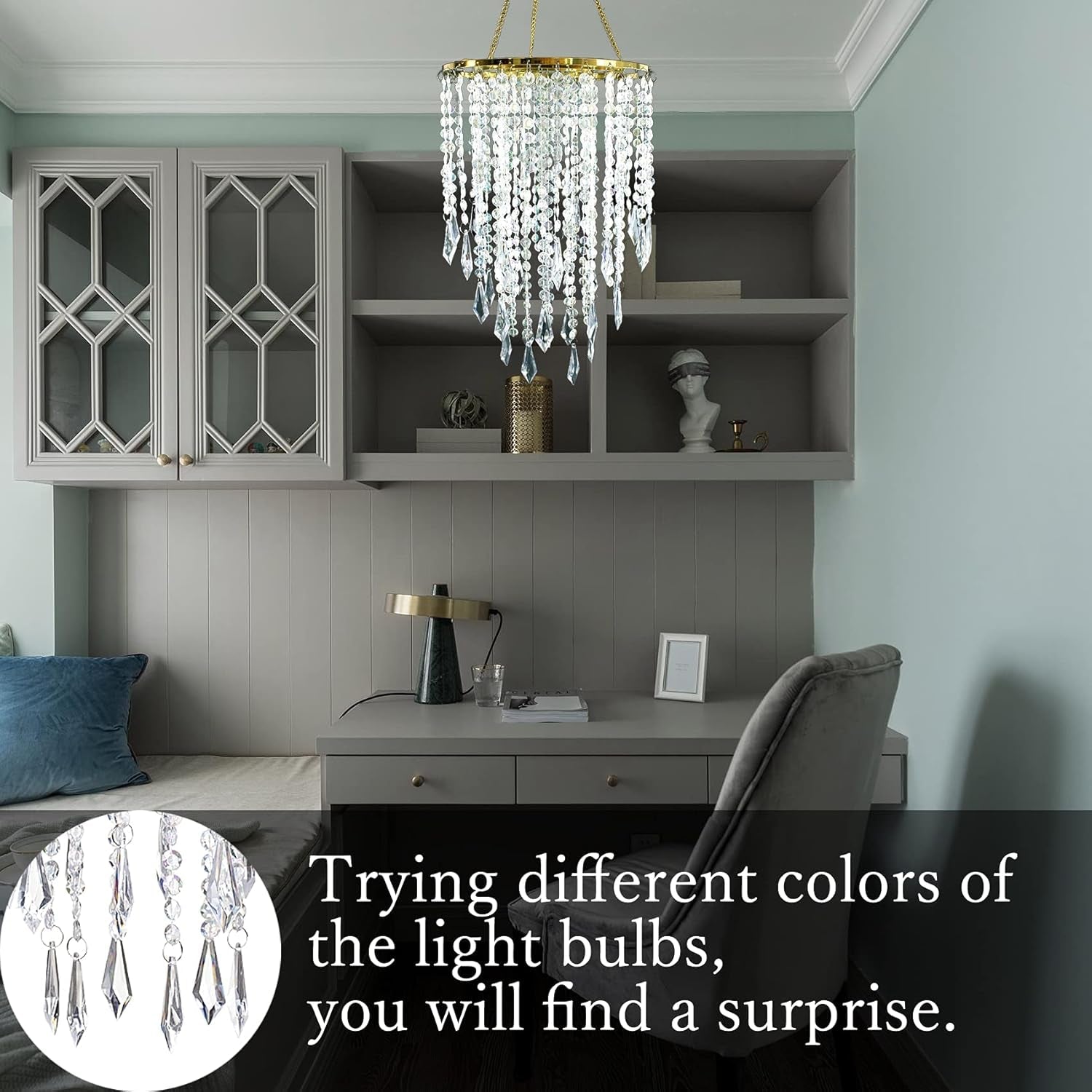 Acrylic Beaded Chandelier Pendant Light Fixture Gold-3