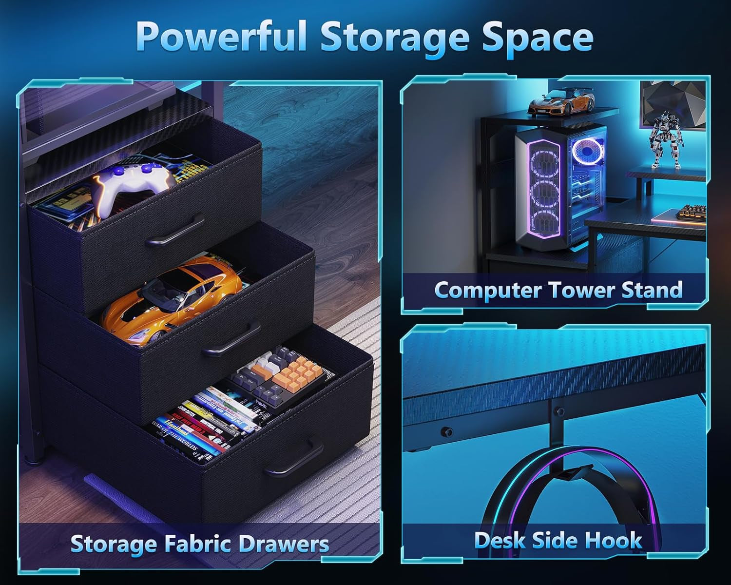 59 Inch Gaming Desk With USB Ports And LED Lighting