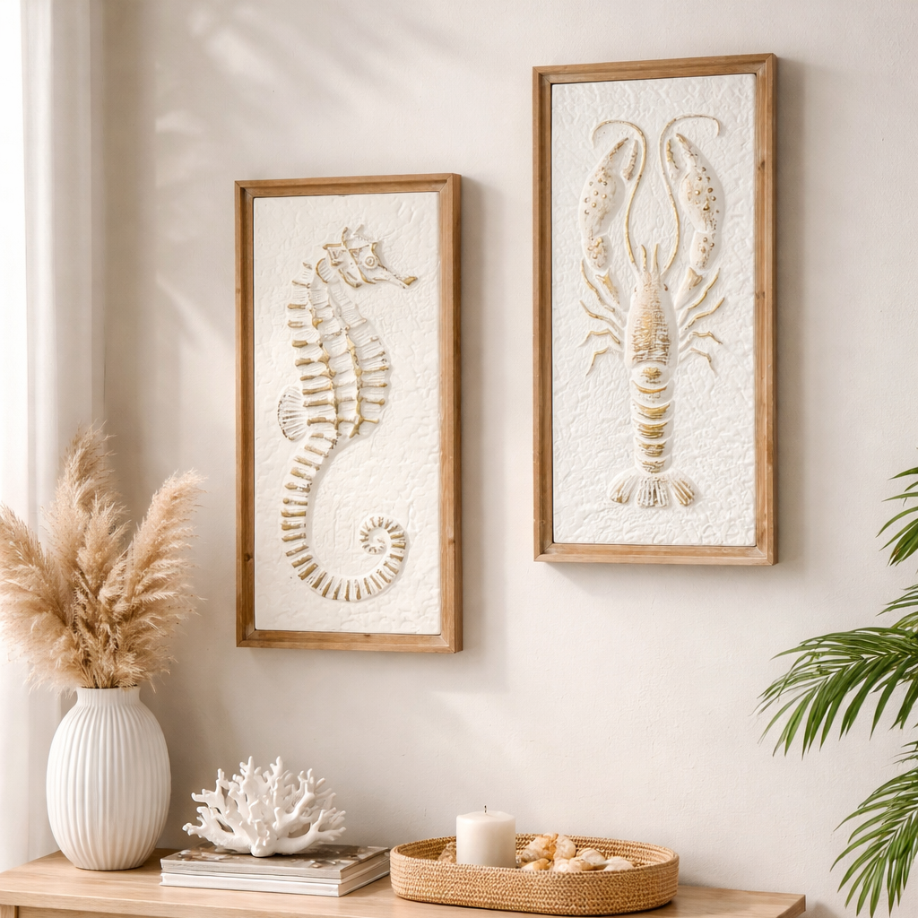 Wood-Framed Marine Life Wall Decor
