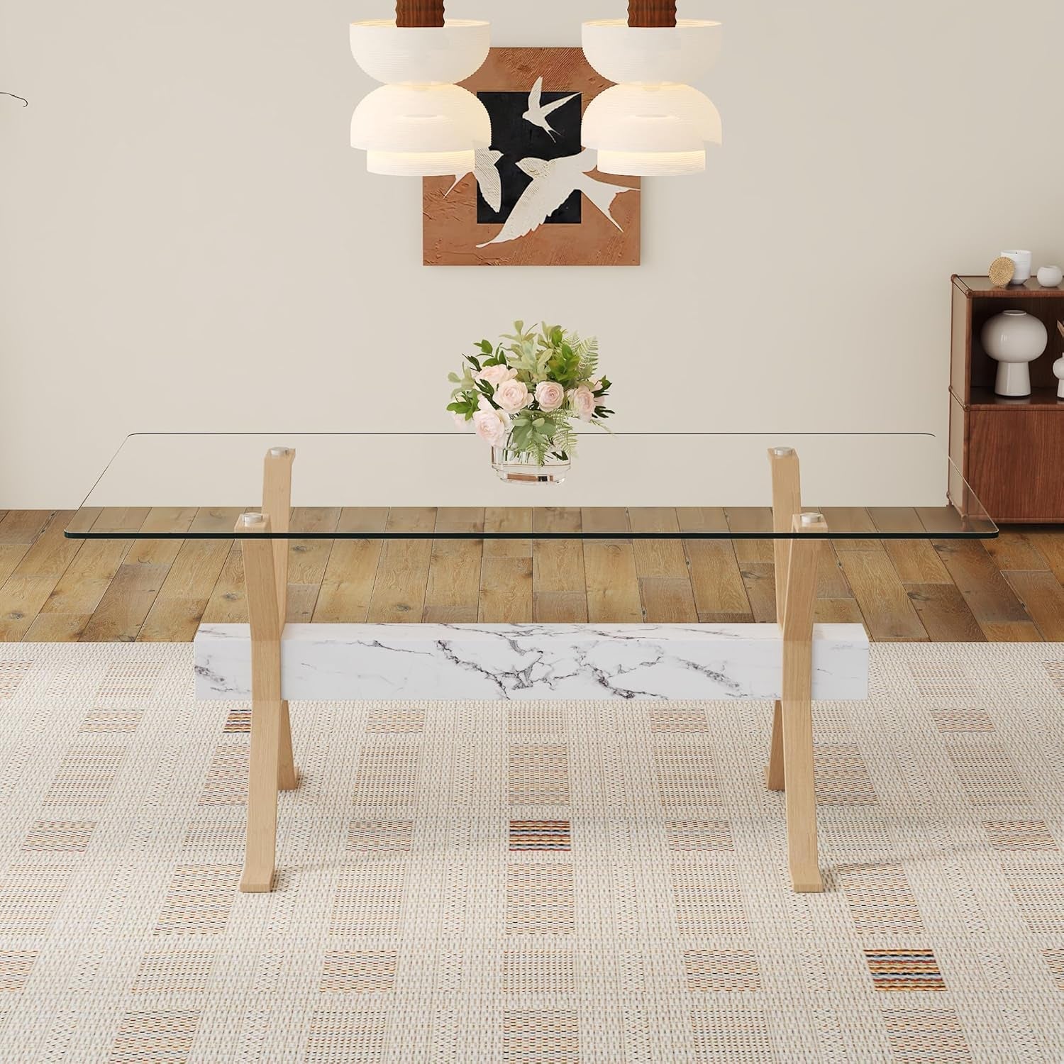 71 Inch Glass Dining Table With Tempered Glass Top