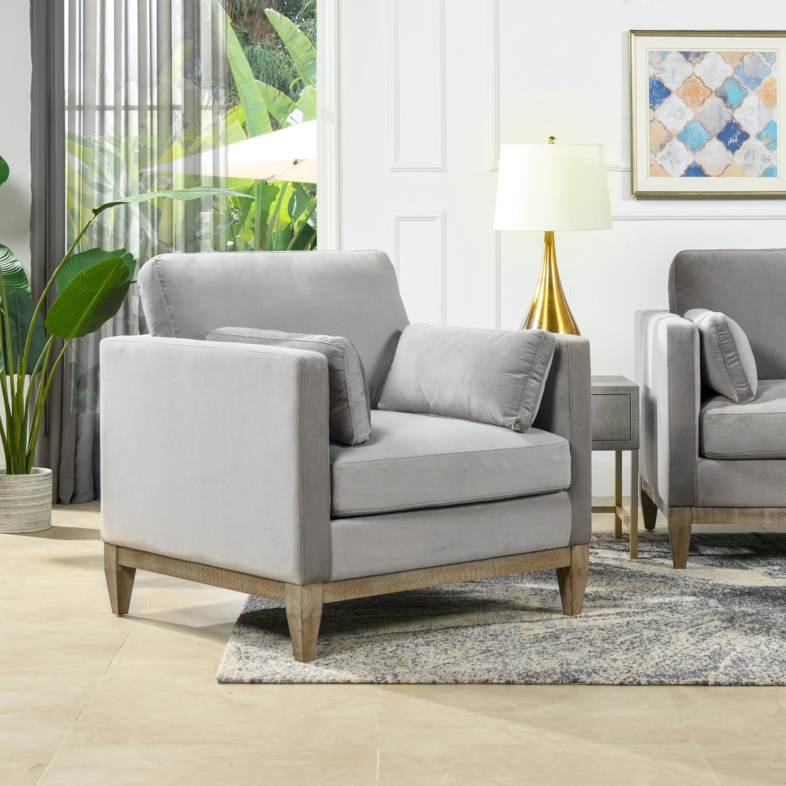 Knox 36' Modern Farmhouse Arm Chair, Opal Grey Velvet