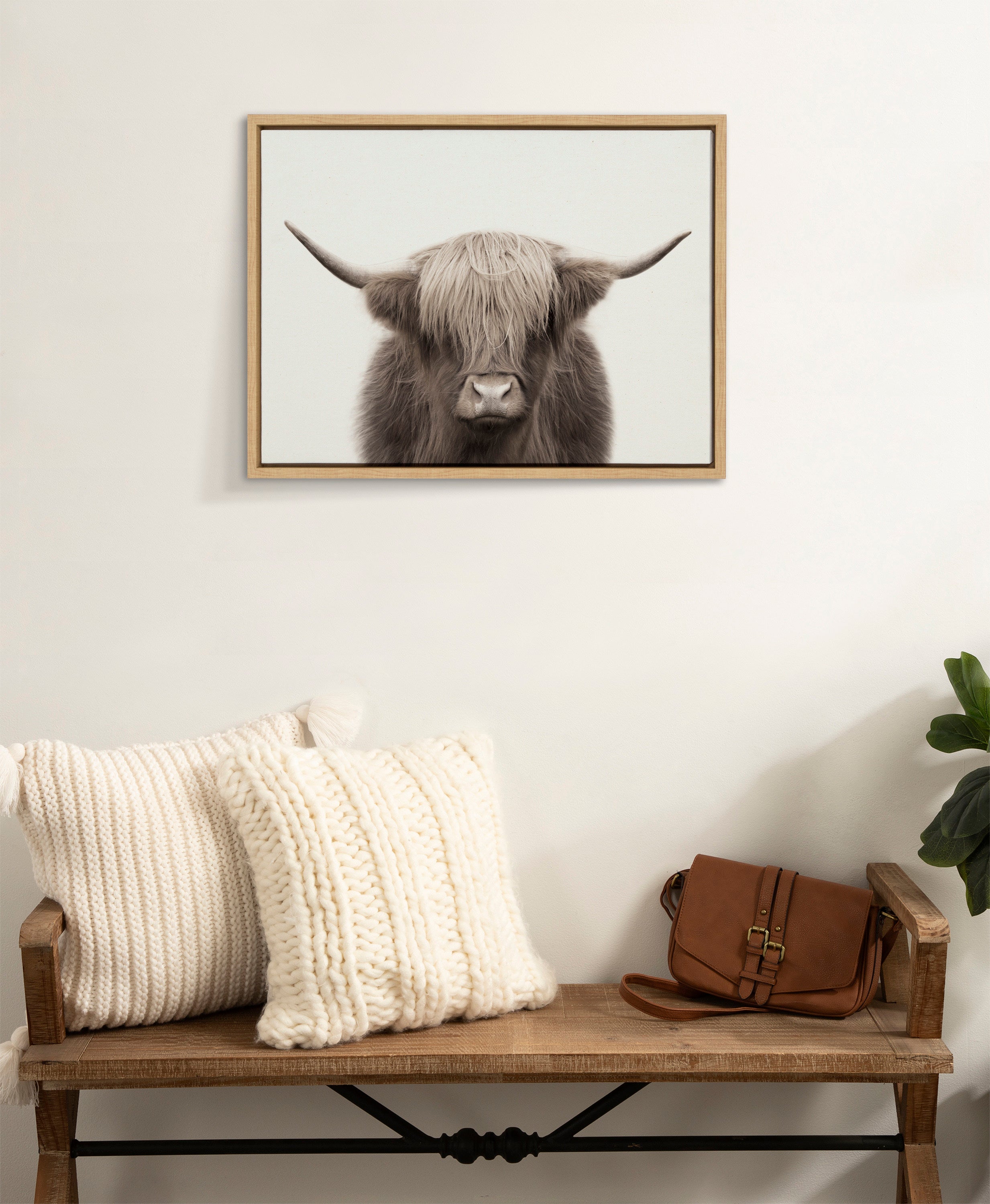 Sylvie Hey Dude Highland Cow Color Framed Canvas by The Creative Bunch Studio