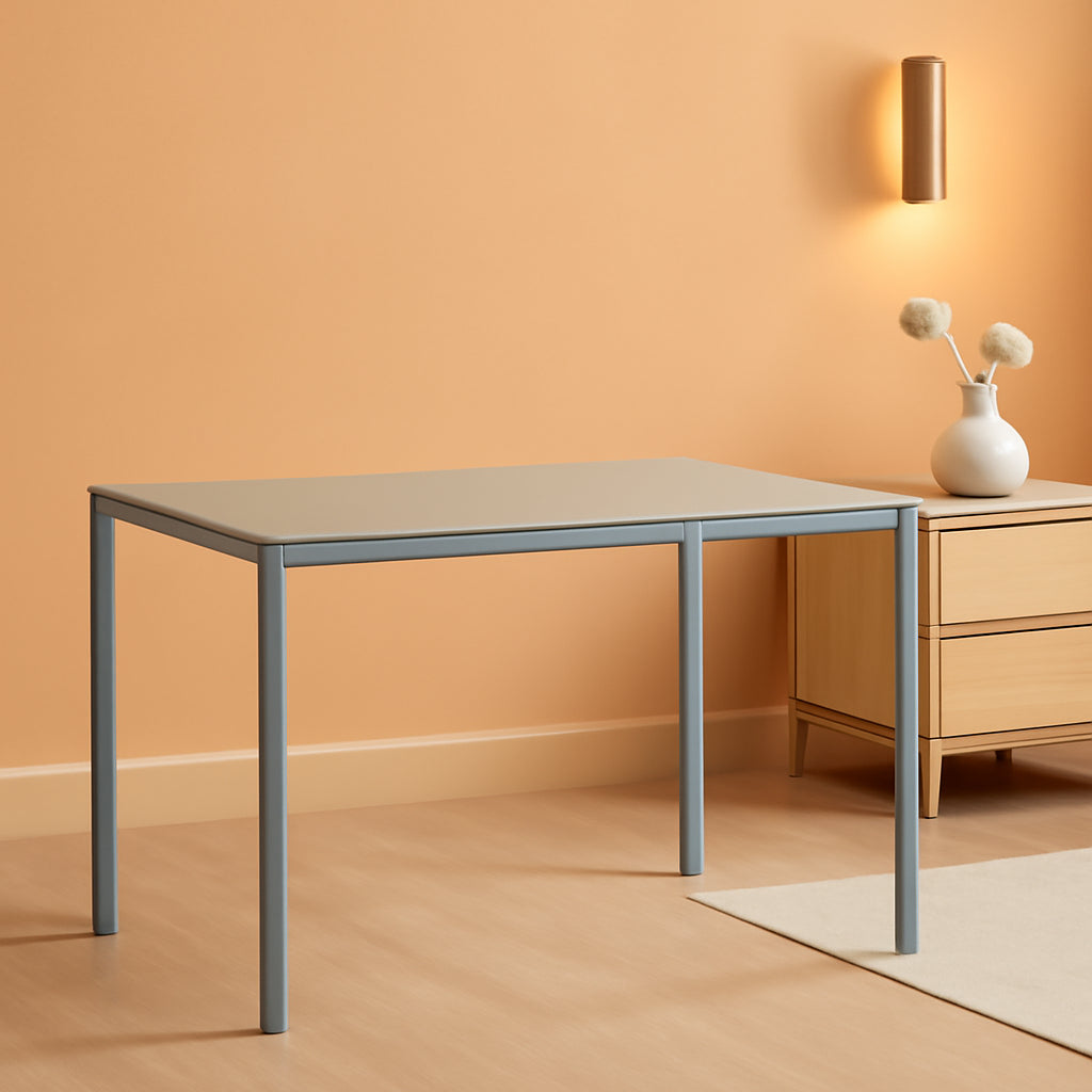 Gray Rectangular Tempered Glass Dining Table For 6