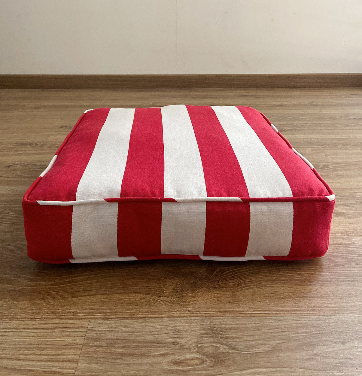 Large Striped Floor Cushion (20x20") for Lounging & Relaxation - Red & White Stripes - 100% Cotton - Eco-Friendly (Copy)-1