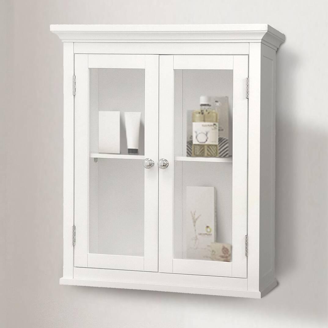 Classic 2-Door Bathroom Wall Cabinet in White Finish - PRHOMZ