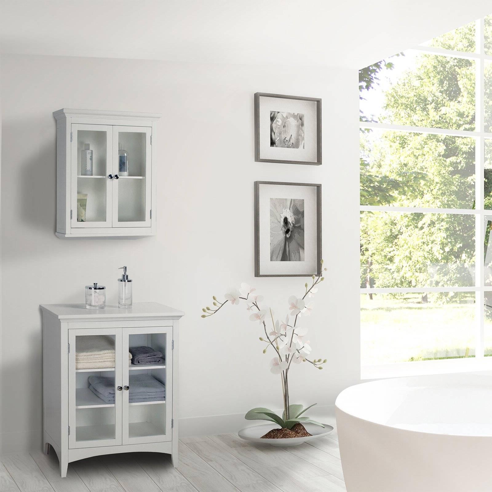 Classic 2-Door Bathroom Wall Cabinet in White Finish - PRHOMZ
