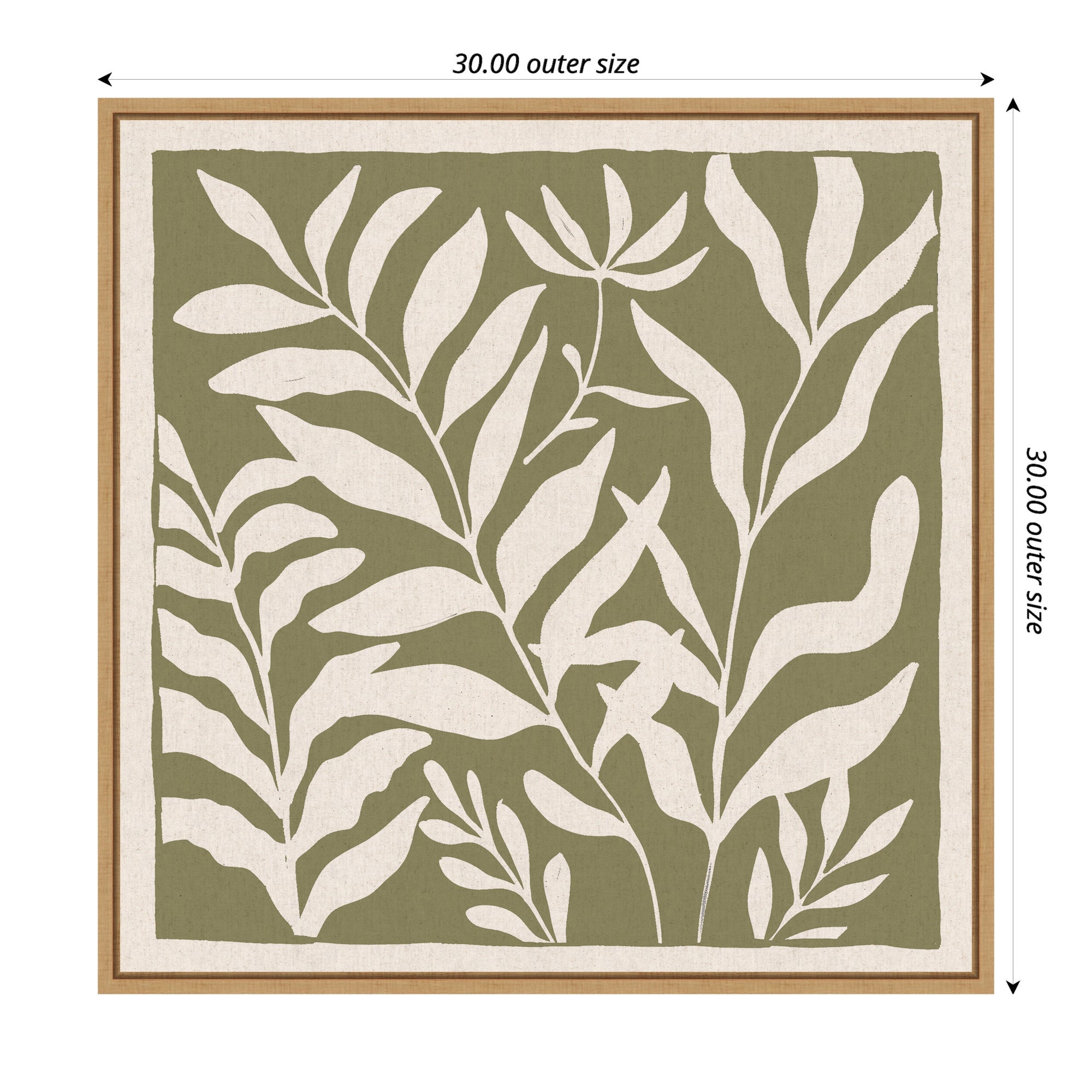 Sylvie Modern Minimalist Botanical Green and Neutral Linen Framed Canvas by The Creative Bunch Studio