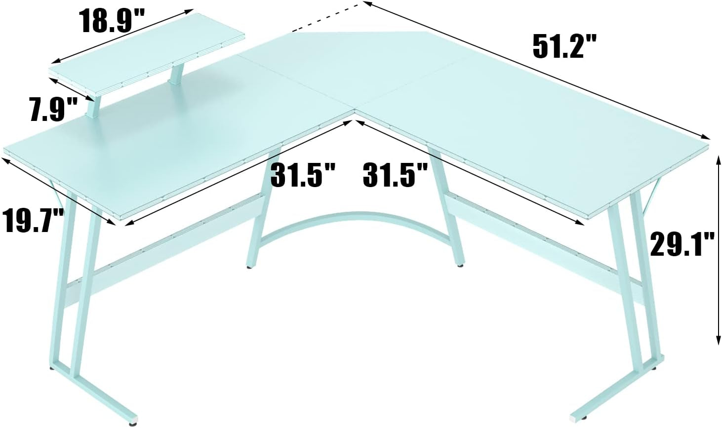 L Shaped Gaming Desk Blue 51 Inch Corner Computer Desk