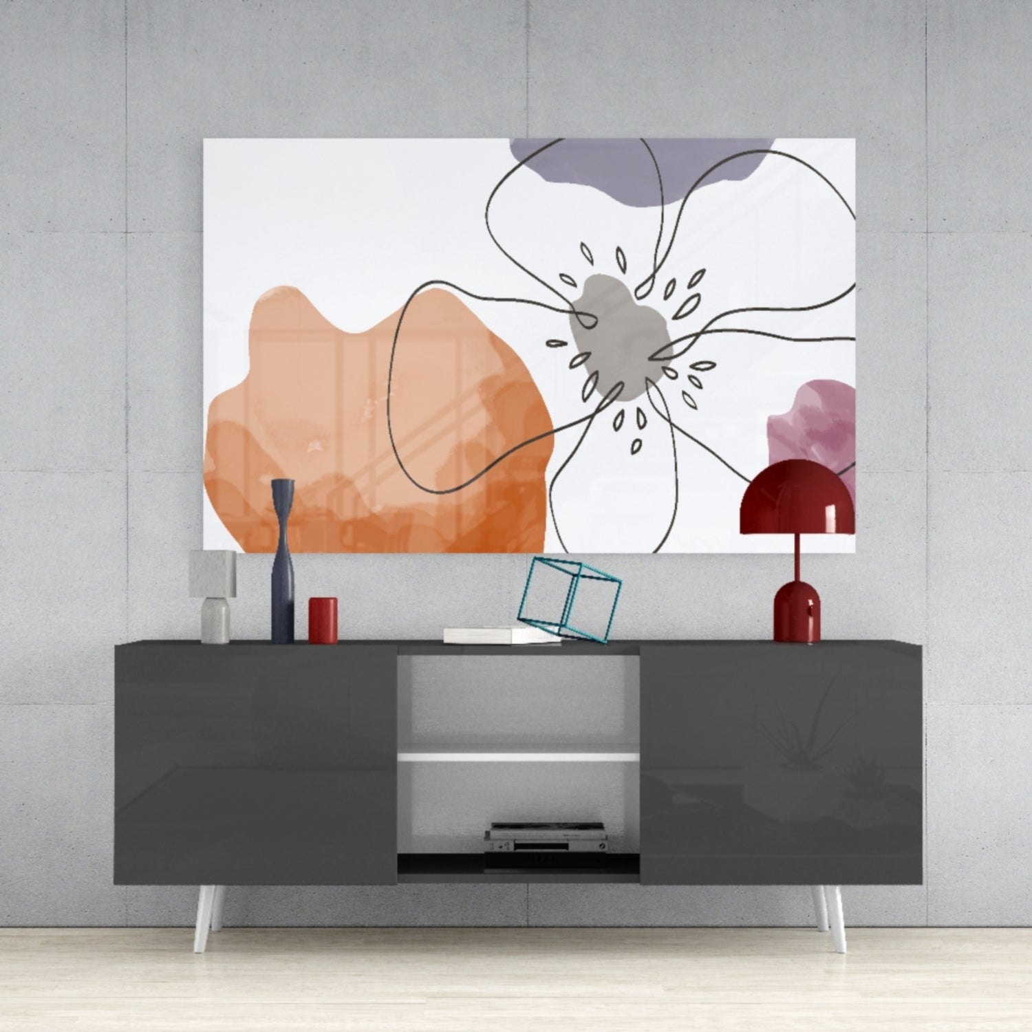 Boho Line Art Flower Glass Wall Art