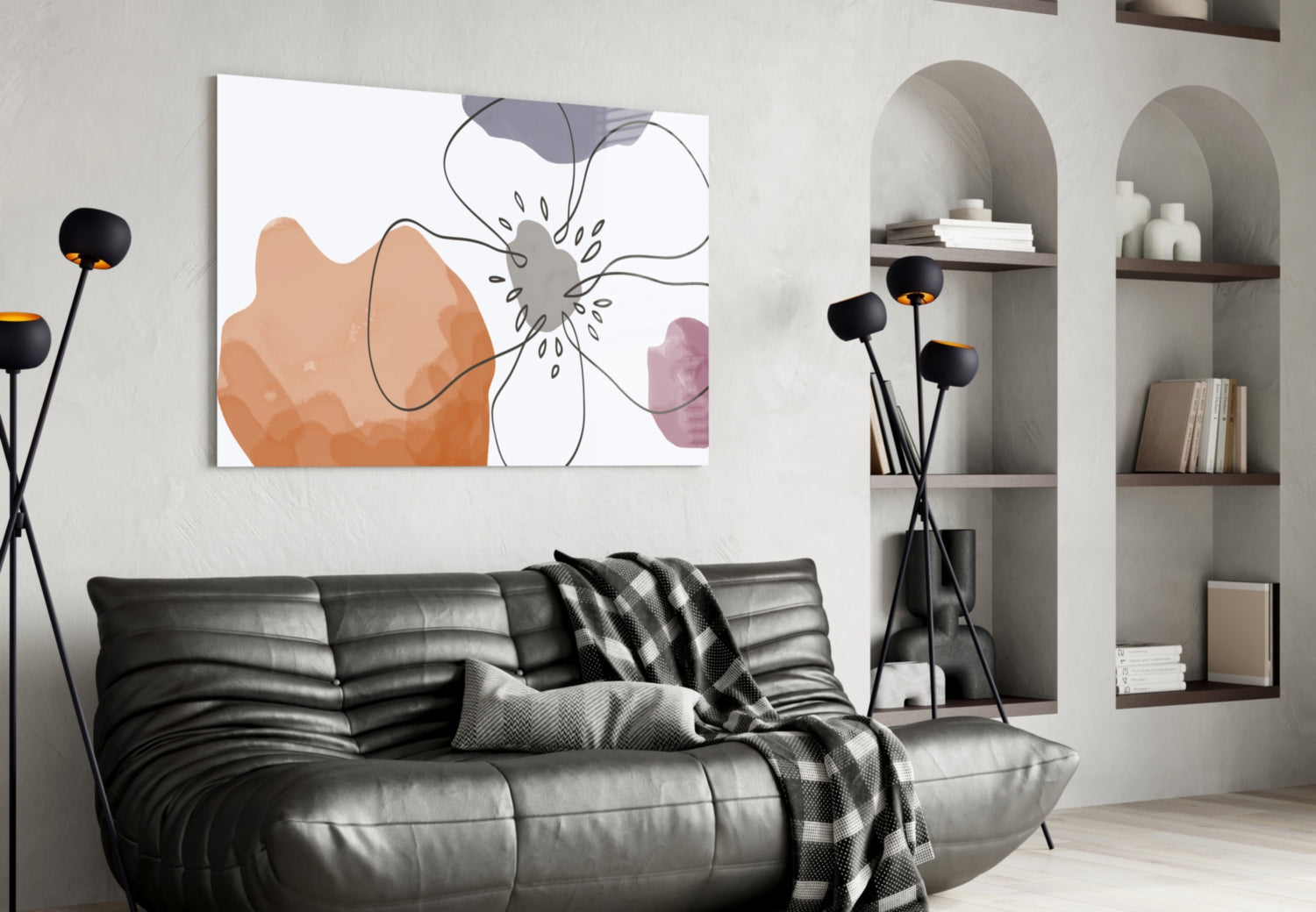Boho Line Art Flower Glass Wall Art