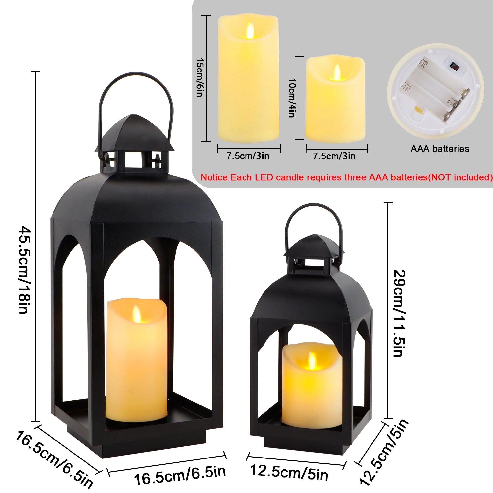 18" & 11.5" High Hanging Candle Lanterns with LED Pillar Candles-3