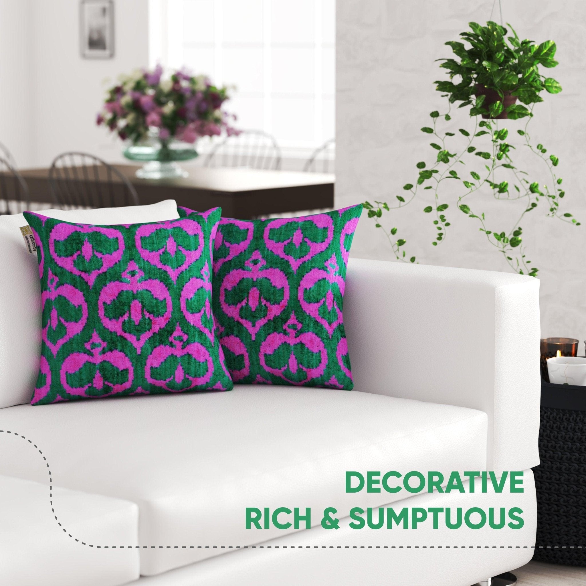 Canvello Decorative Green Pink Pillows For Couch with Down Insert - 18x18 in-2