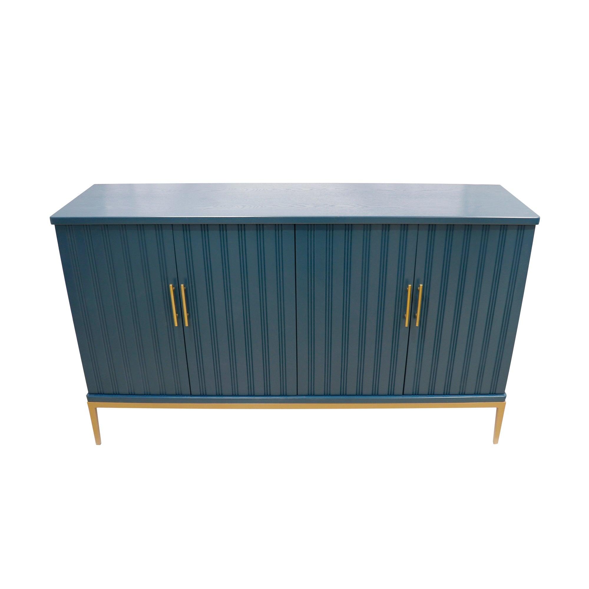 Canvello Edgar Teal Sideboard, 4 Doors, 6 Shelf & Gold Polished Metal Frame-3