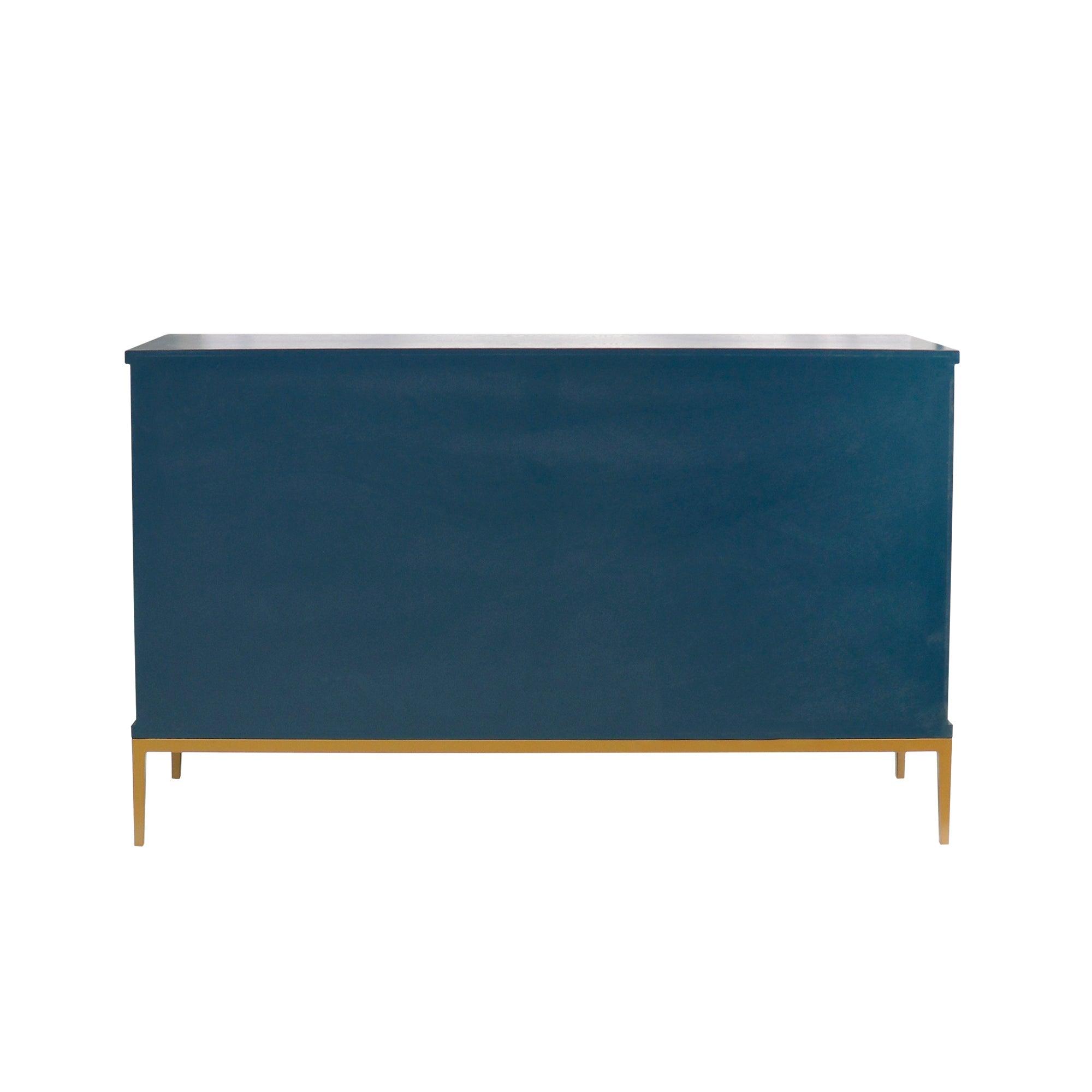 Canvello Edgar Teal Sideboard, 4 Doors, 6 Shelf & Gold Polished Metal Frame-4