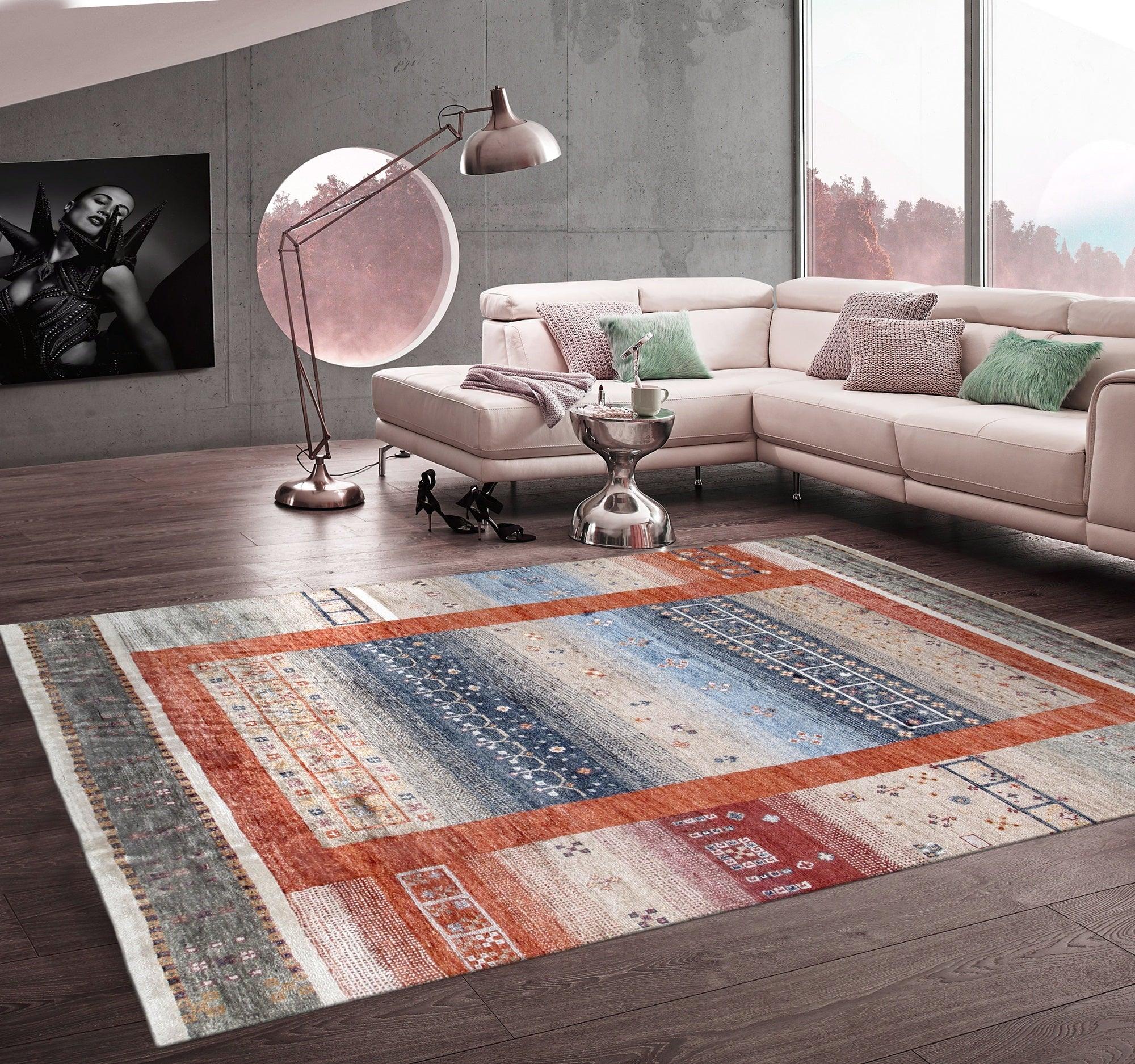 Canvello Gabbeh Hand-Knotted Silk Area Rug- 5'8" X 7'11"-2
