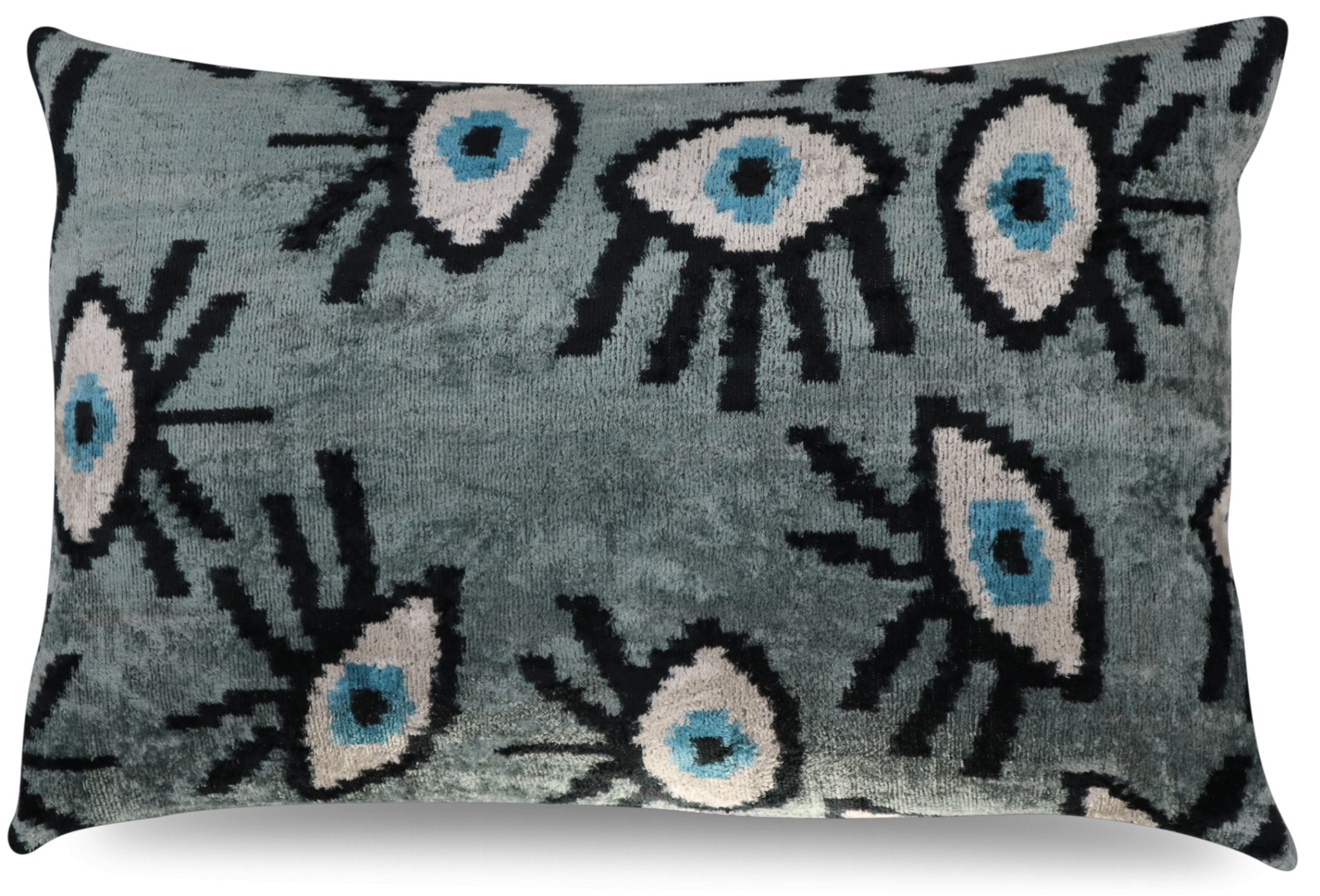 Canvello Handmade Luxury Handmade Velvet Silk Evil Eye Throw Pillow With Down Insert-0