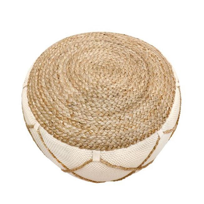 Canvello Home Santorini Cotton & Jute Pouf, Natural & Ivory-1