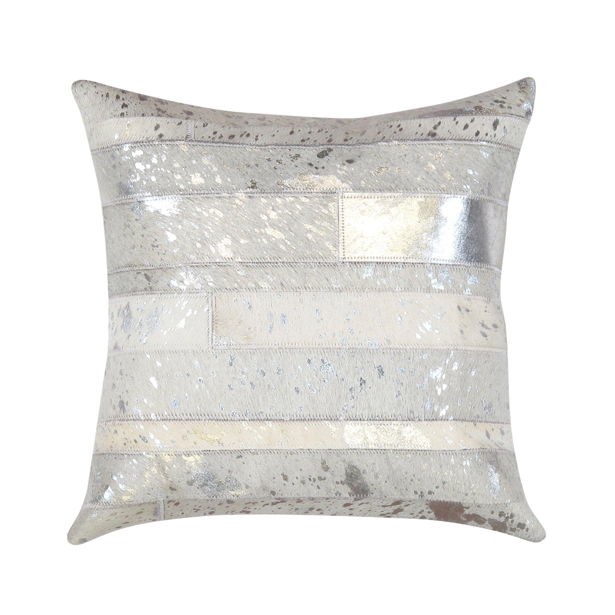 Canvello Safari Striped Silver Cowhide 17" Decorative Throw Pillow-0