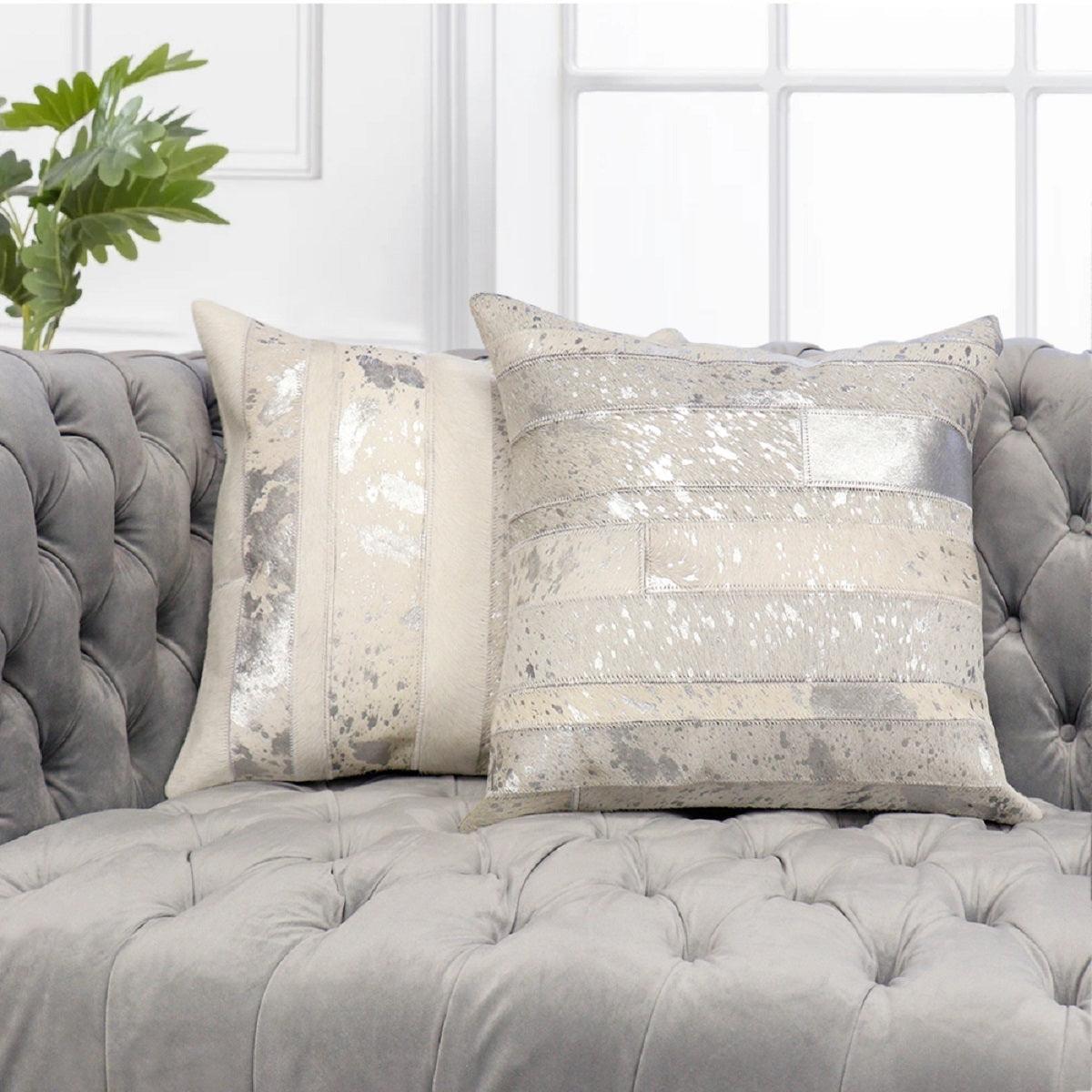 Canvello Safari Striped Silver Cowhide 17" Decorative Throw Pillow-3