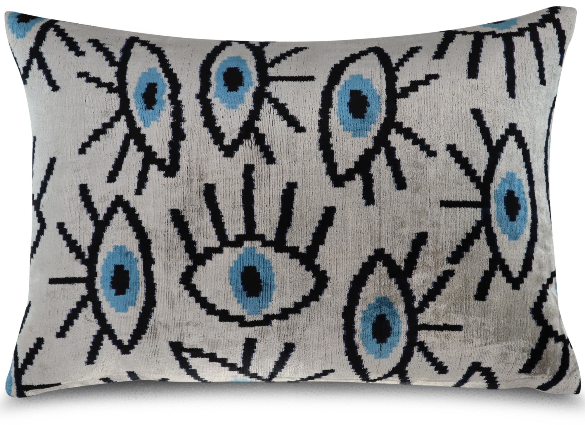 Canvello Silver Black Blue Vegetable Dyed Handmade Turkish Silk Velvet Pillow - A Work of Art-0
