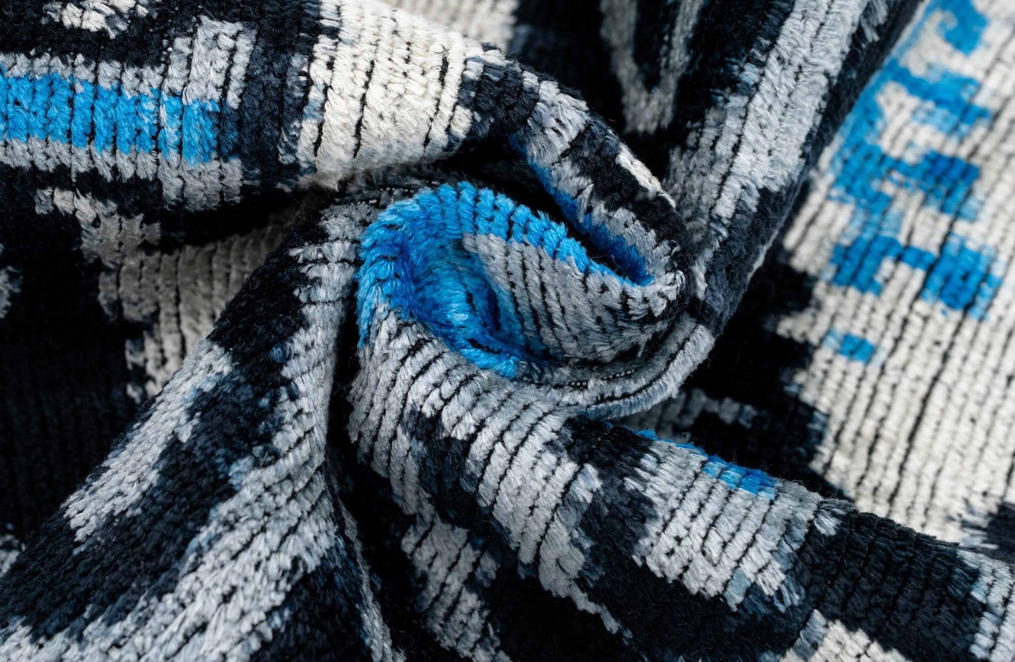 Canvello Unique THROW PILLOW, + Down Feather, Couch Cushion, Luxury Fabric, Decorative Black Blue Silk VELVET Ikat Lumbar Throw Pillow 16X24-1