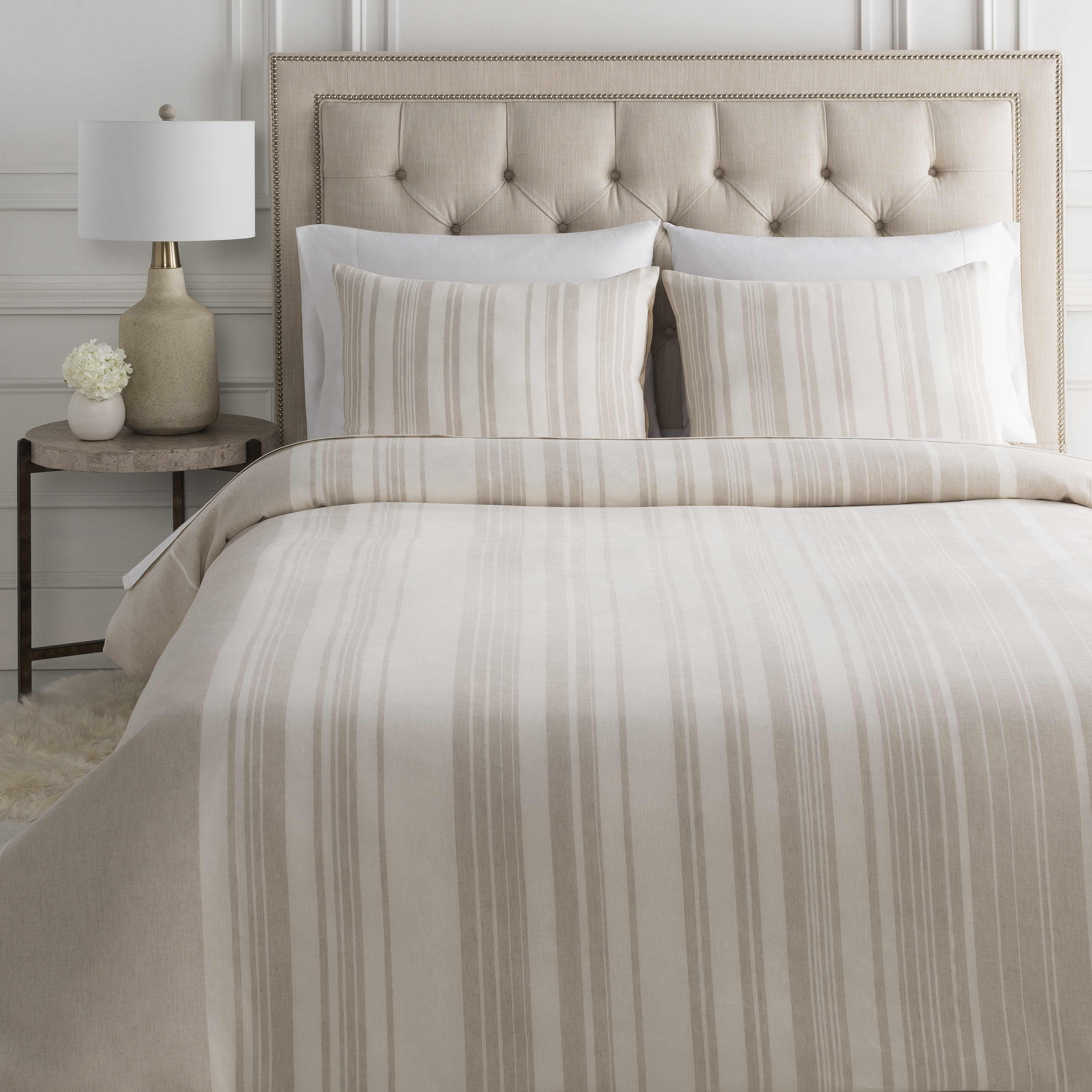 Capucnasan Tan Striped Linen Bedding Set - PRHOMZ
