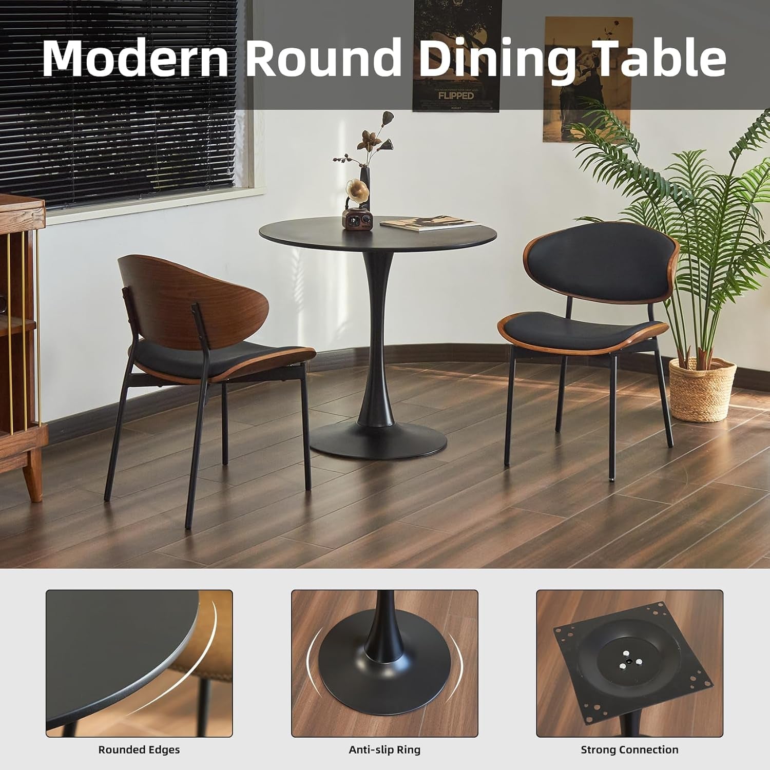 31.5 Inch Round Tulip Dining Table With Black Pedestal Base