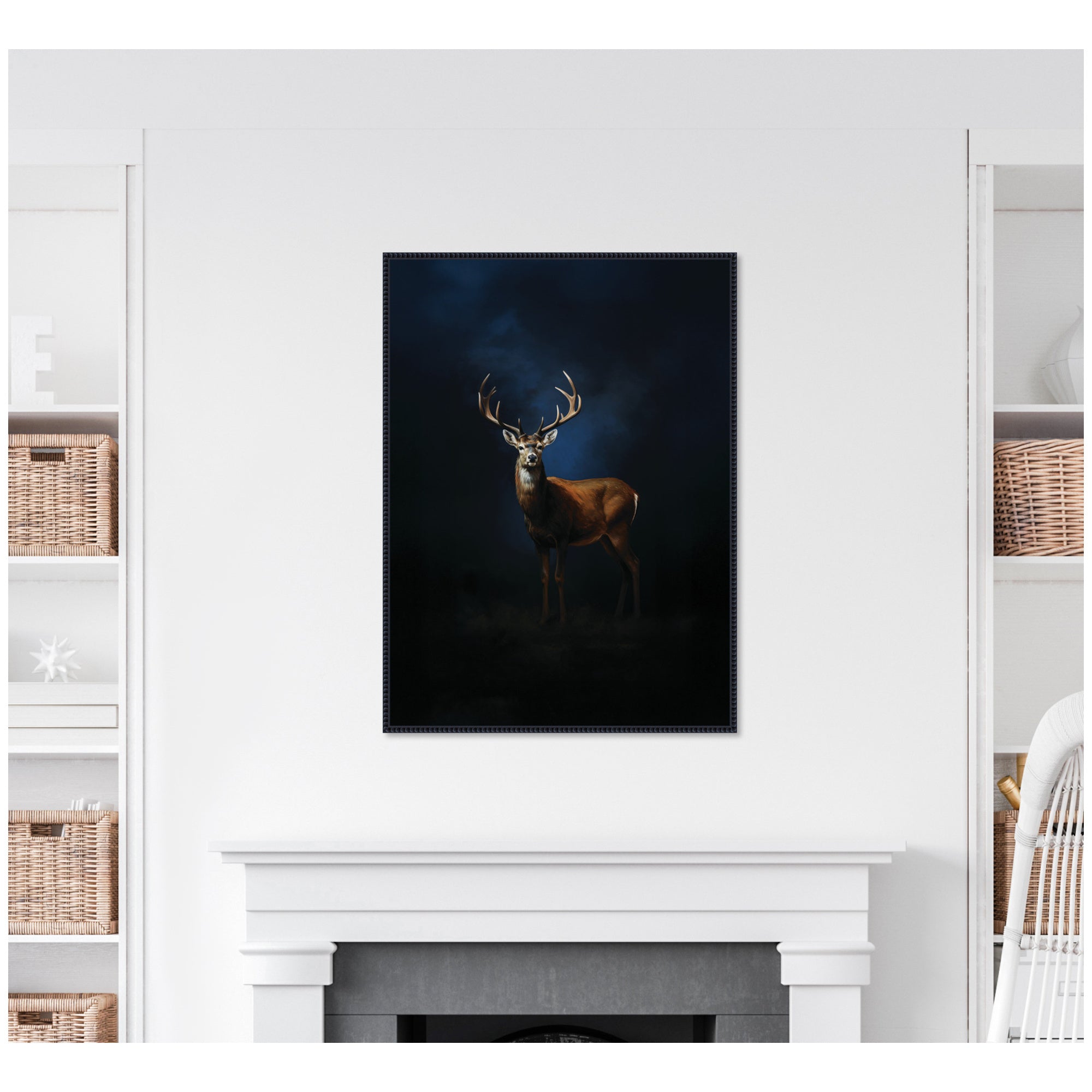 Cobalt Night Sky Deer by The Creative Bunch Studio Framed Canvas Wall Art Print