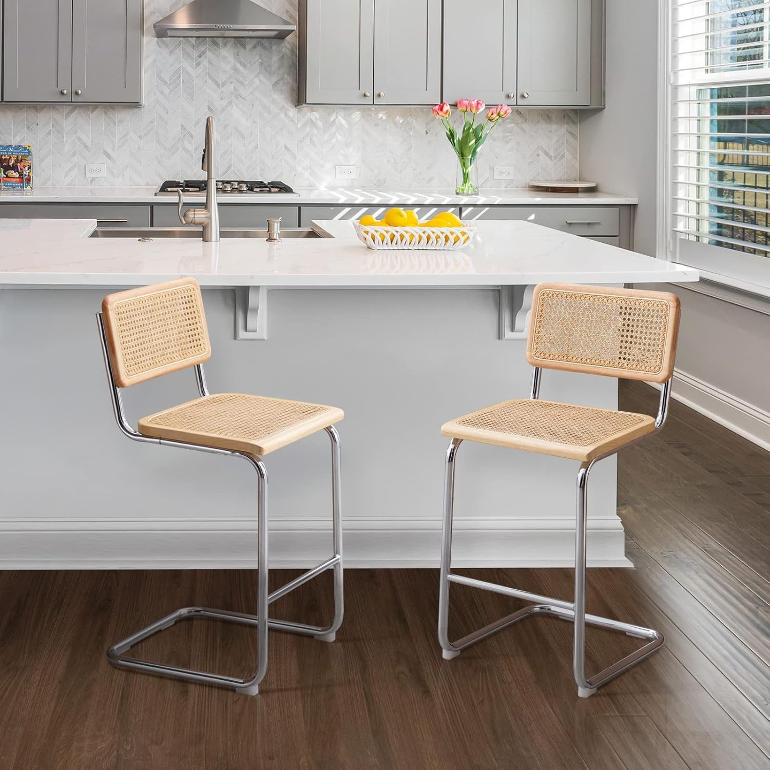 Rattan Bar Stools Set Of 4 24 Inch Yellow For Home