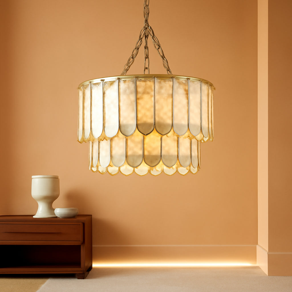 Golden Faceted Shell Chandelier Pendant Lighting Fixture-0