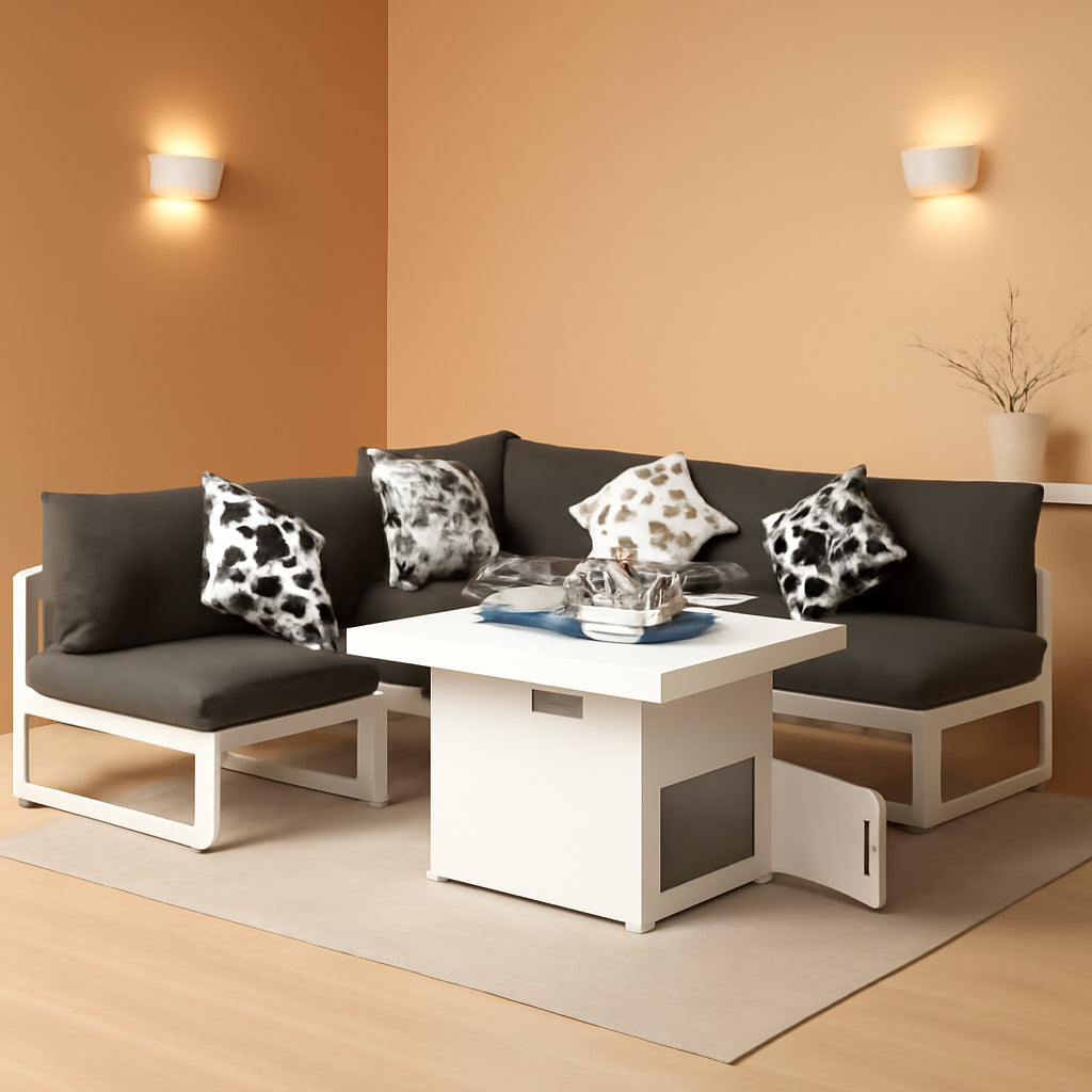 White Aluminum Outdoor Patio Furniture Set With Fire Pit