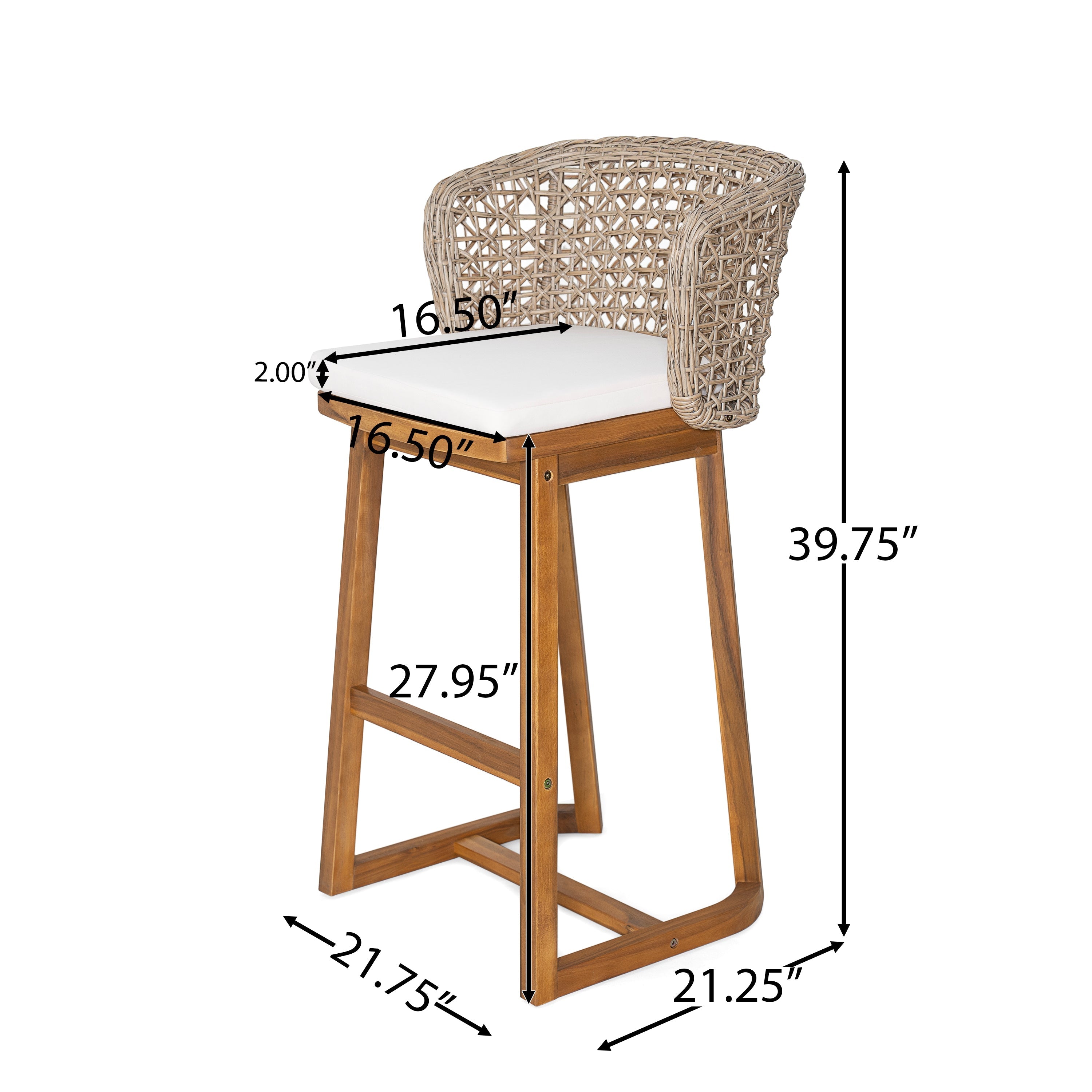 Outdoor Acacia Wood Bar Stools with Cushions (Set of 4)