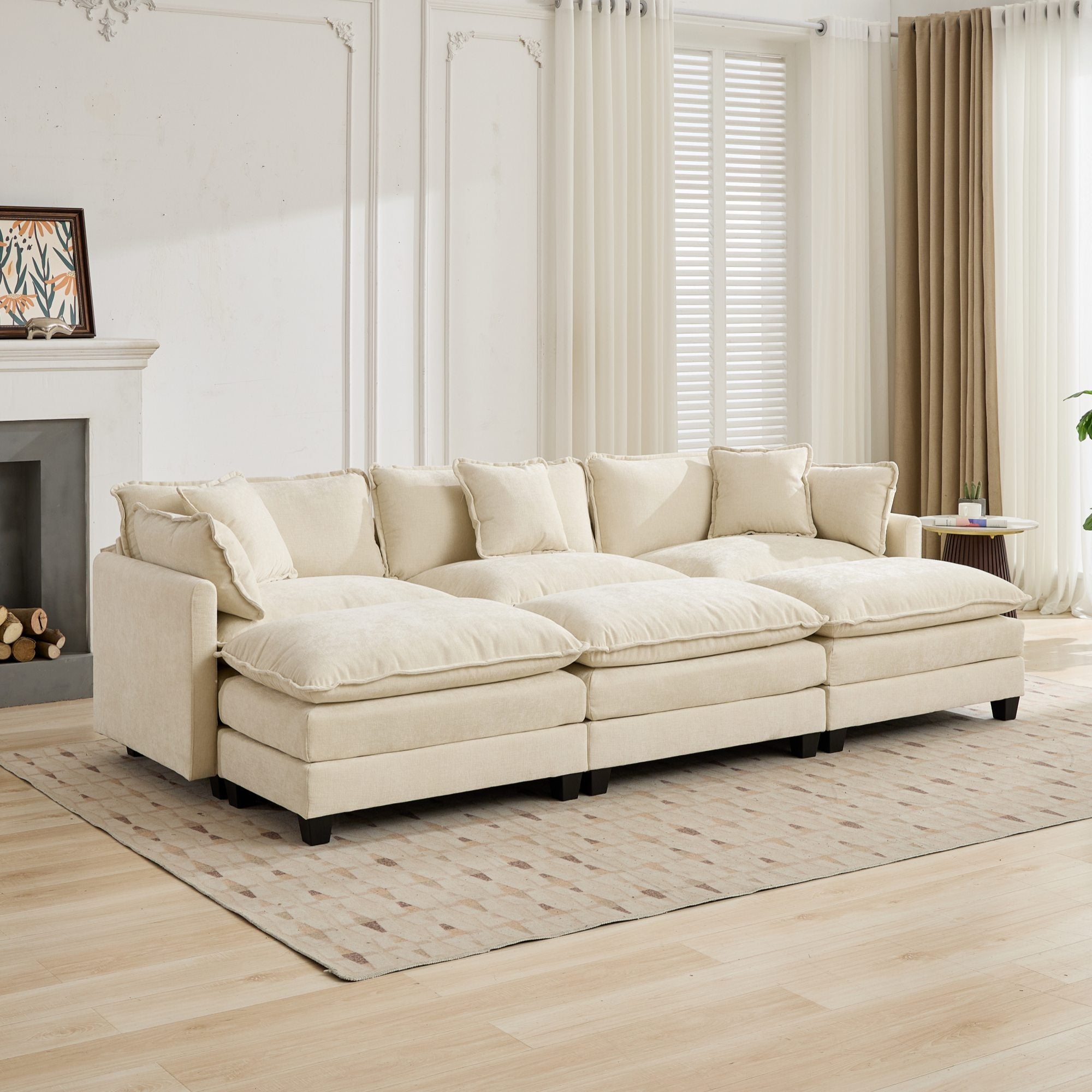 Cloud3 Seats Sofa (Ottoman is not included)Chenille Fabric in Beige