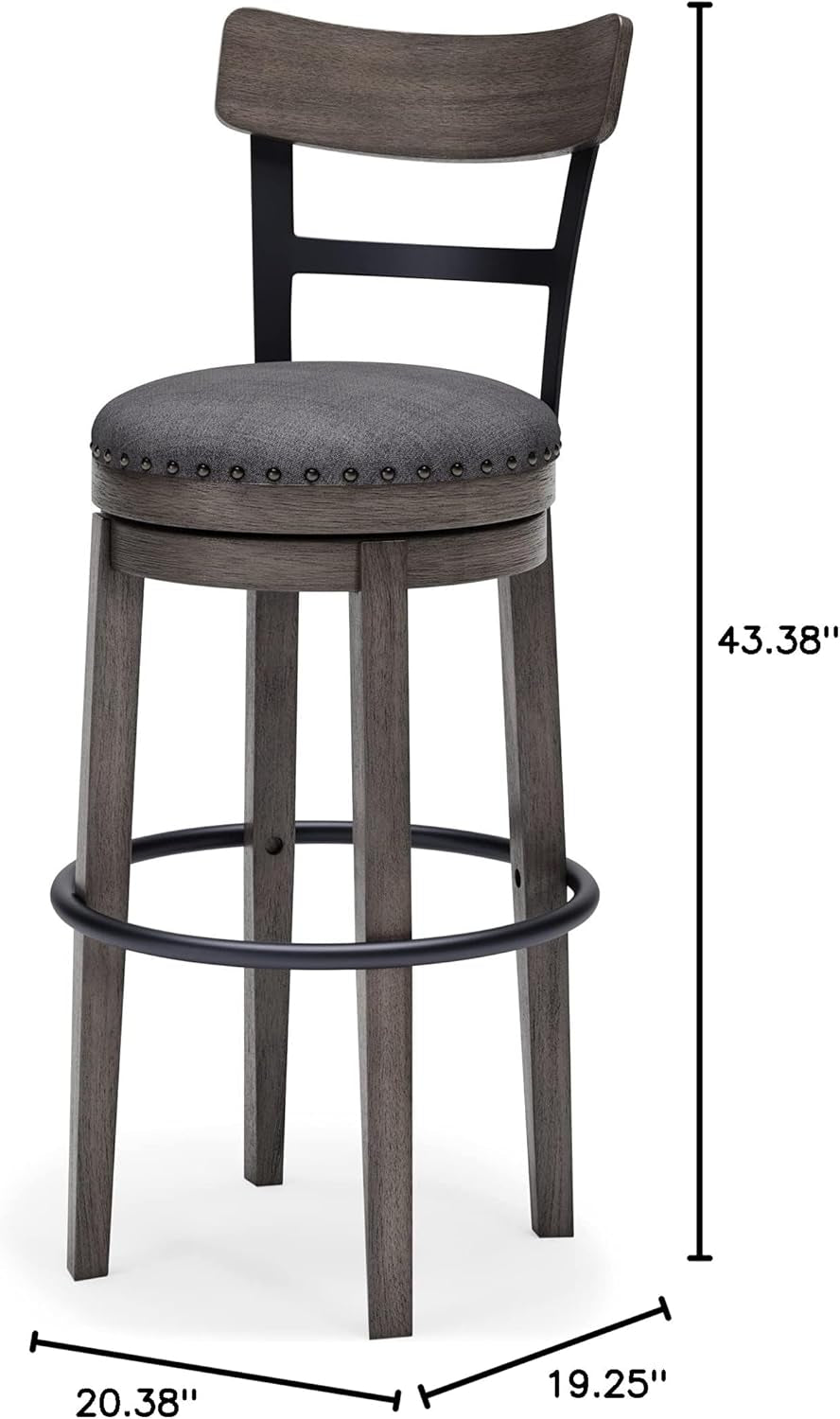 30 Inch Gray Upholstered Swivel Farmhouse Bar Stool