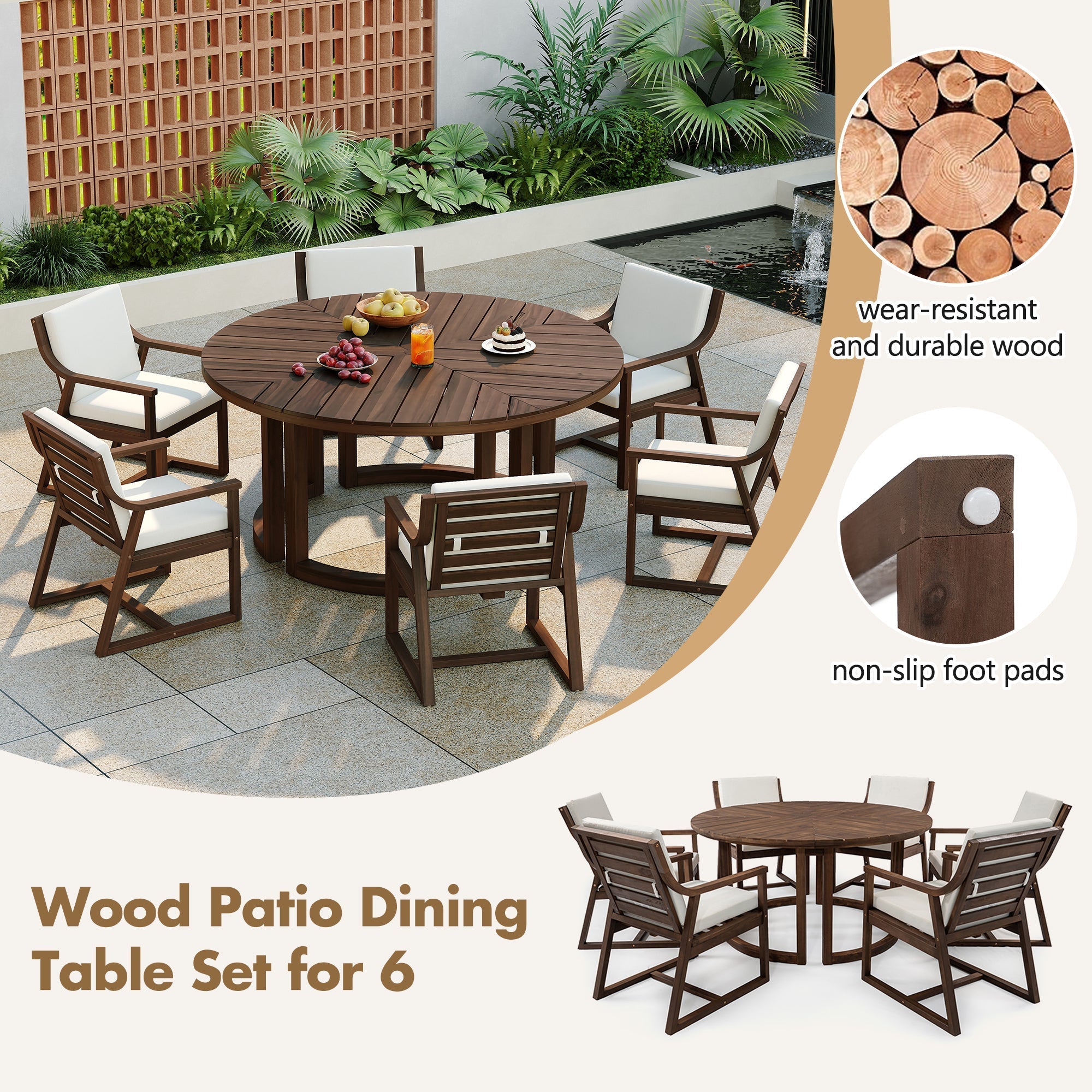 TREXM Patio Dining Table Set for 6 with Umbrella Hole