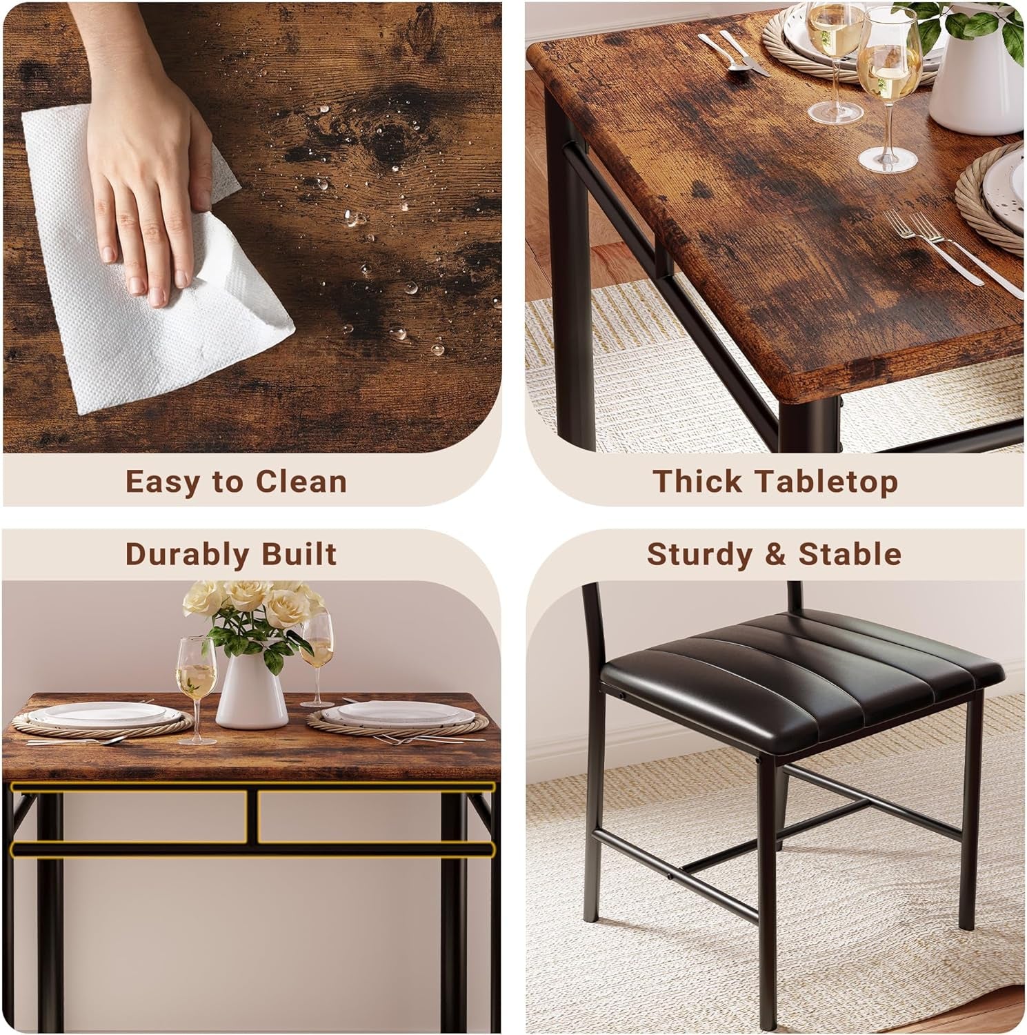 Space Saving Dining Table Set For Two Rustic Brown Finish