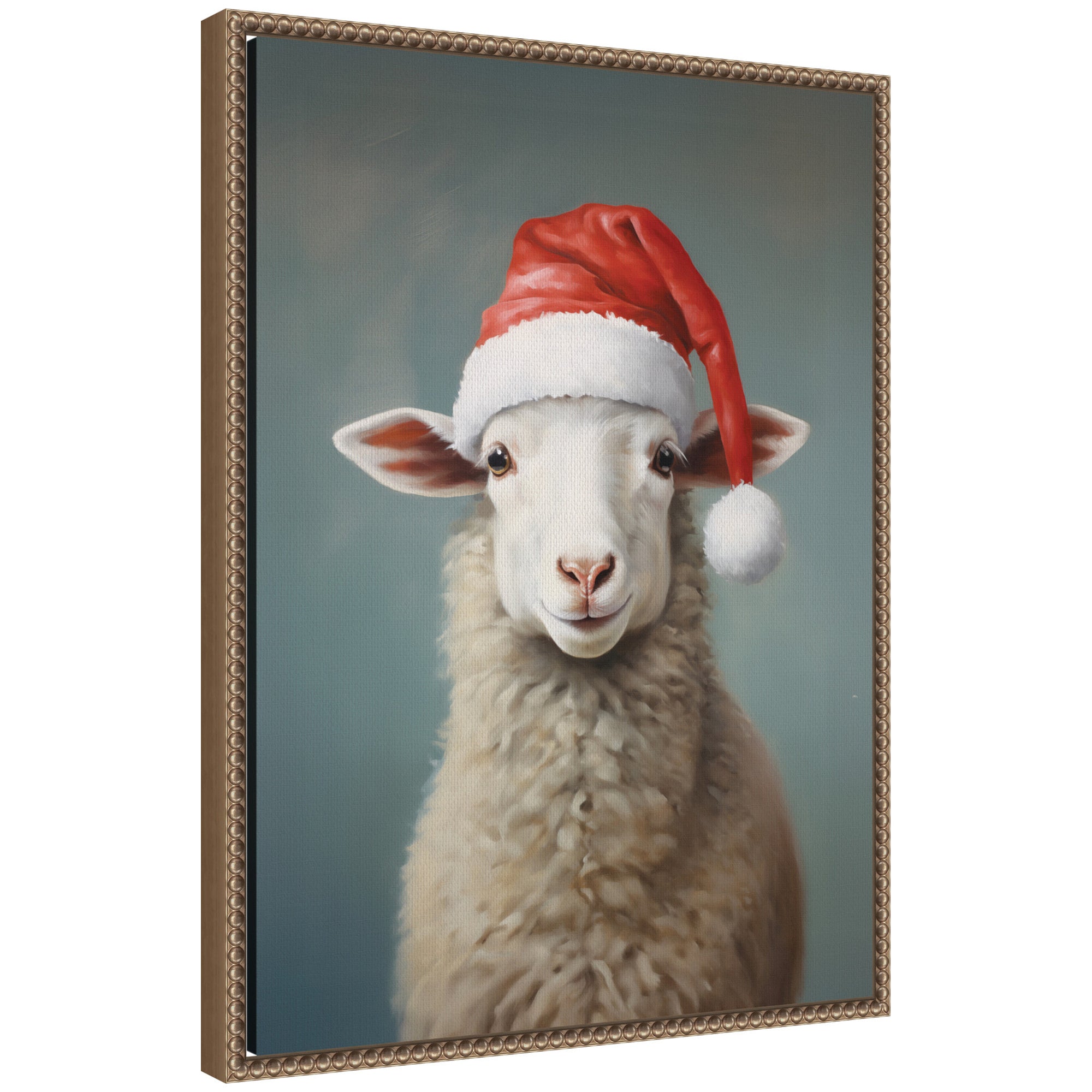 Sylvie Beaded Sweet Sheep Santa Hat Framed Canvas by The Creative Bunch Studio