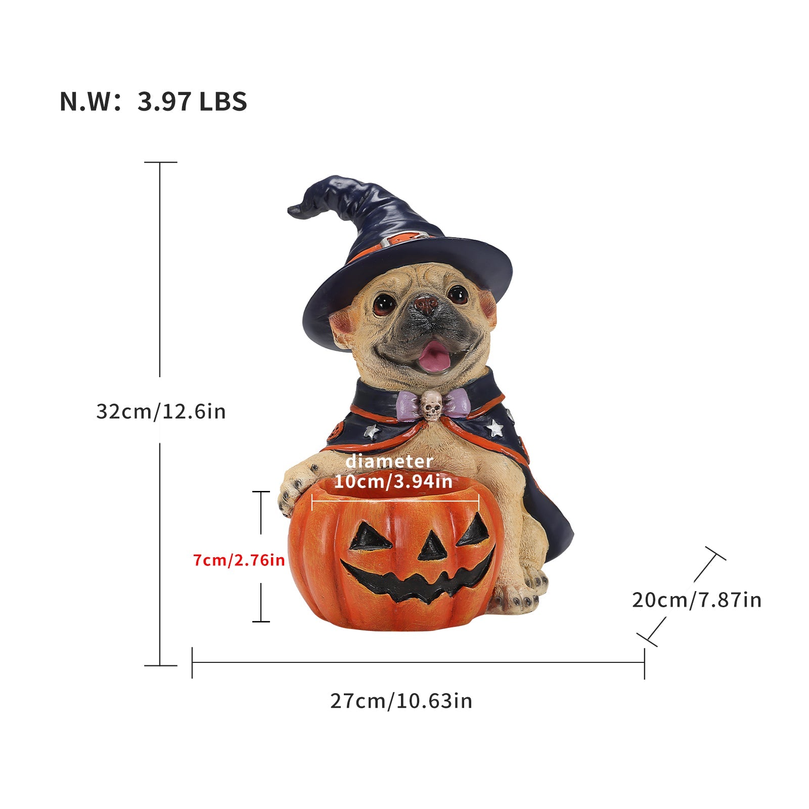 Halloween French Bulldog Witch Puppy Figurine