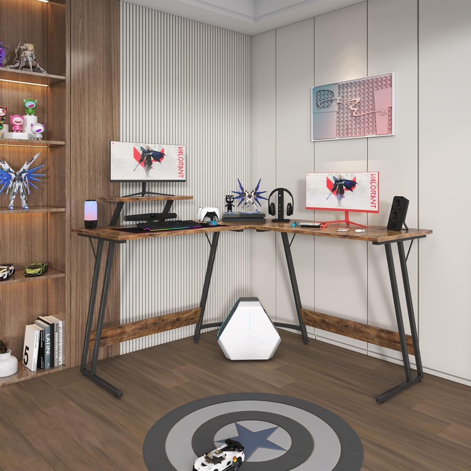 L Shaped Gaming Desk 51 Inch With Monitor Riser Brown