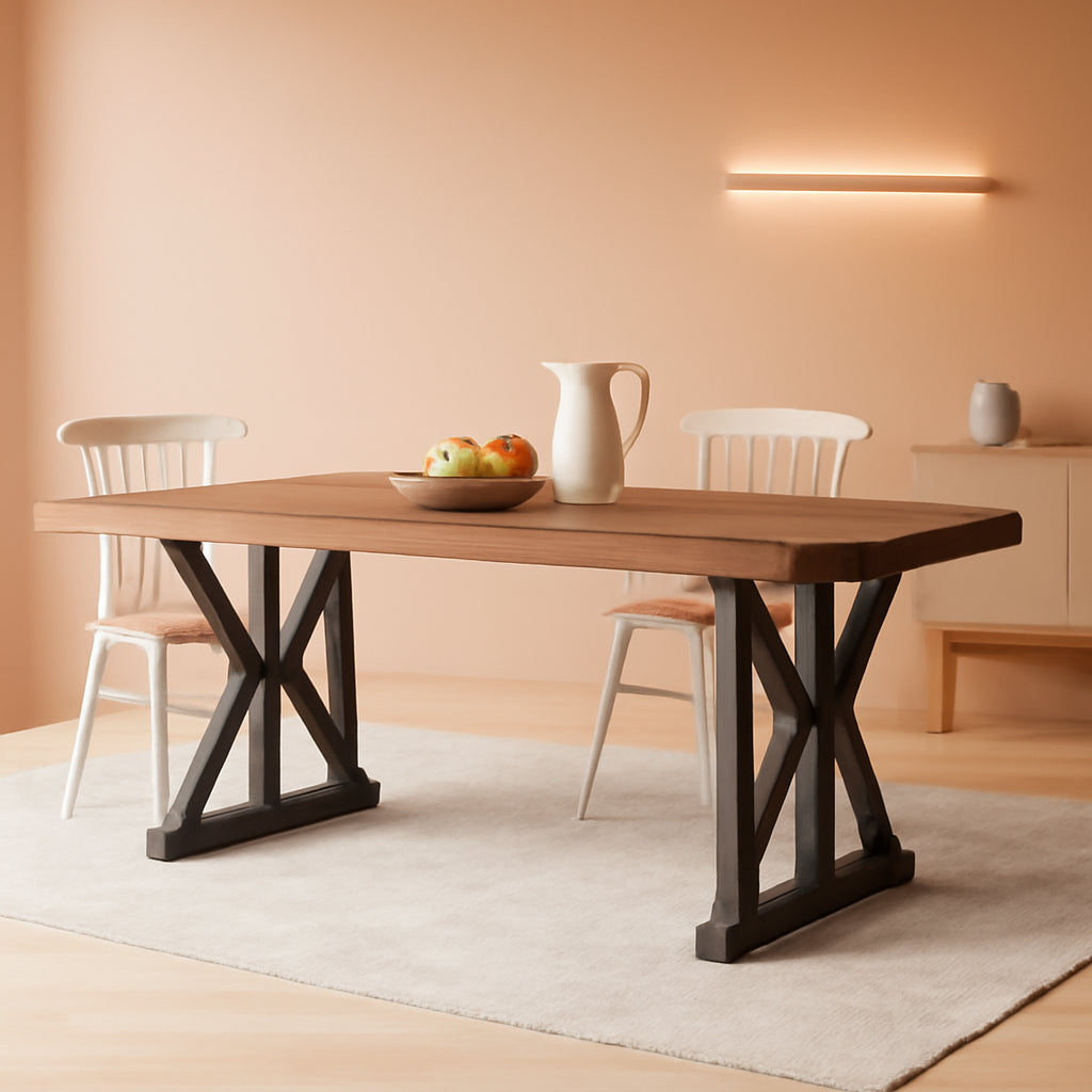 Farmhouse 70.8 Inch Wood Dining Table With Metal Legs