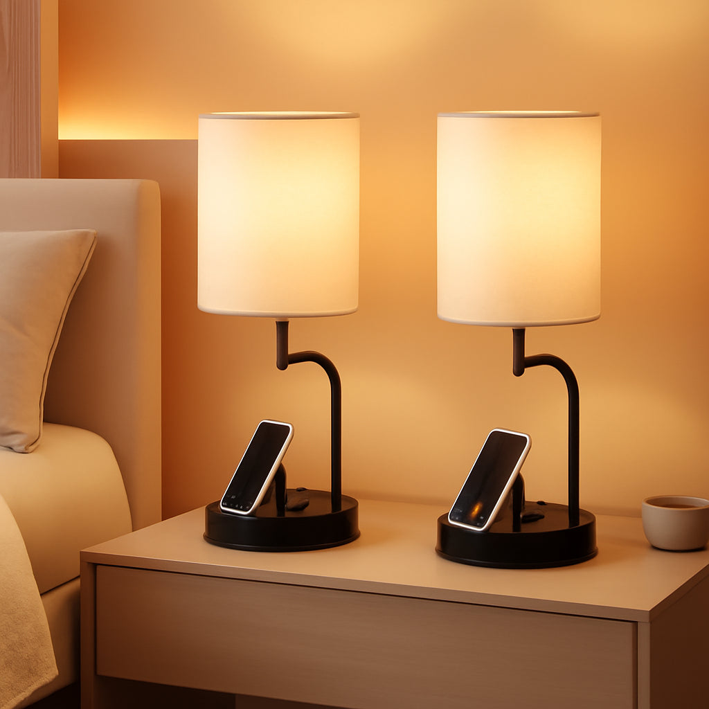 Table Lamp With 3 USB Ports And AC Outlet For Bedroom