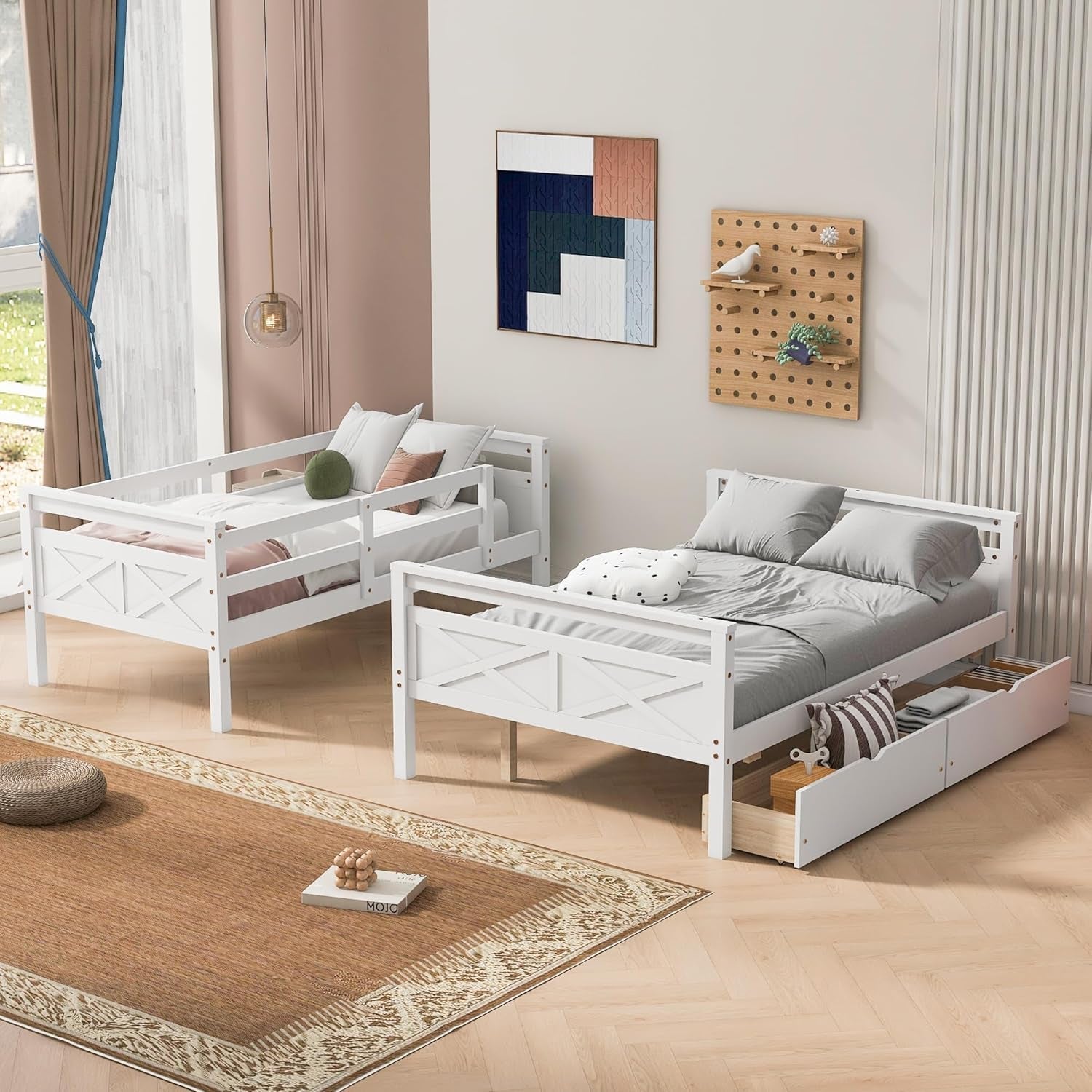 White Twin Over Full Bunk Bed With Storage Drawers