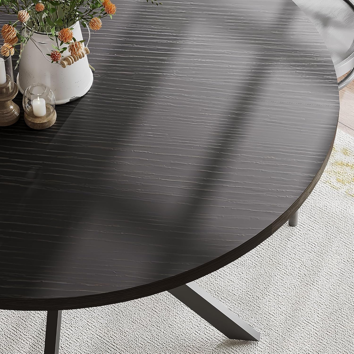 47.2 Inch Circular Dining Table Matte Black Finish