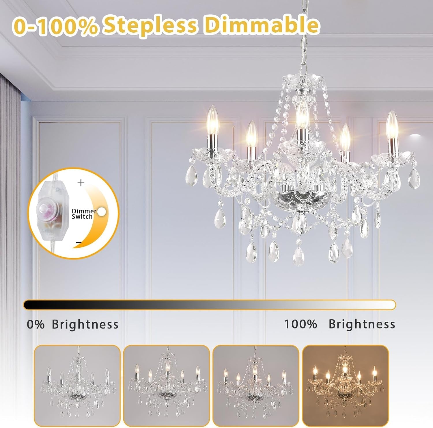 Dimmable Plug In Crystal Chandelier Chrome Pendant-2