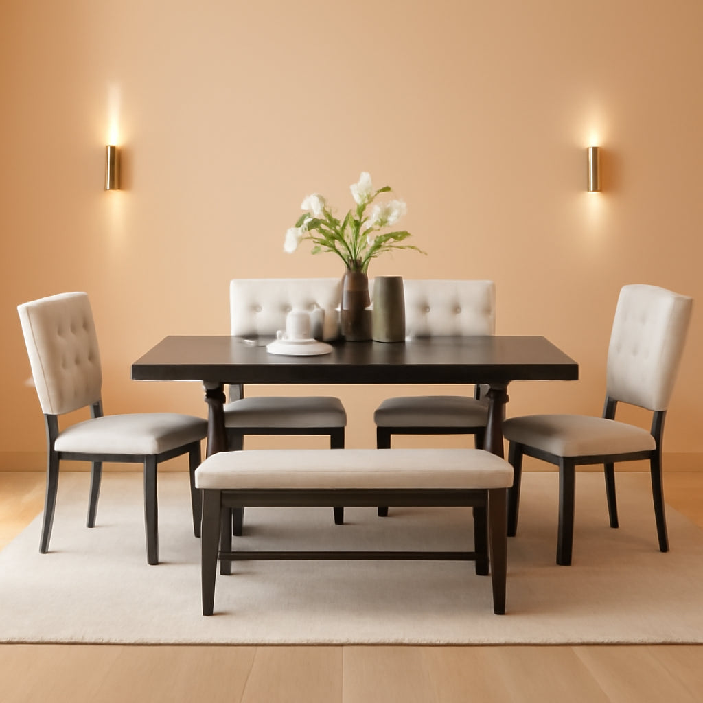 Six Person Premium Solid Wood Dining Table Set Bench