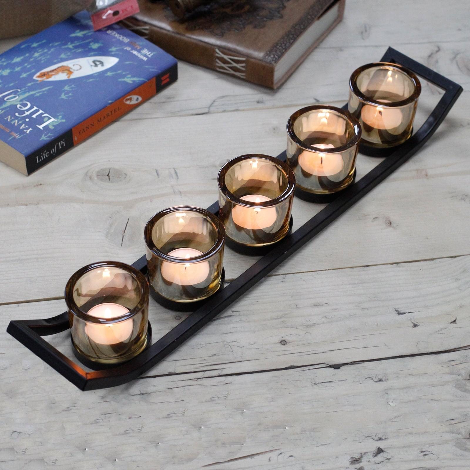 Centrepiece Iron Votive Candle Holder - 5 Cup Ledge - PRHOMZ