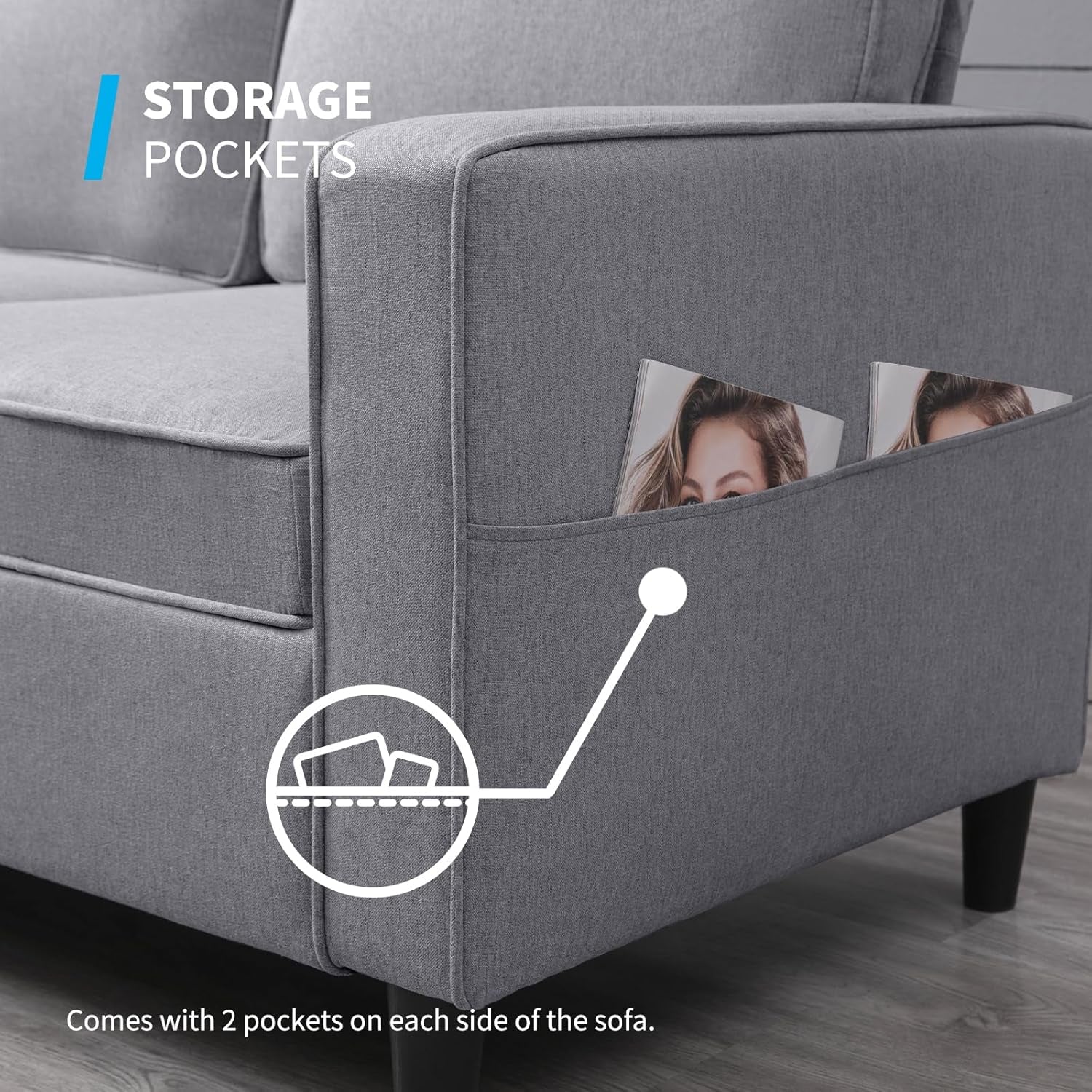 Light Grey Convertible Sofa Set With Storage Ottoman