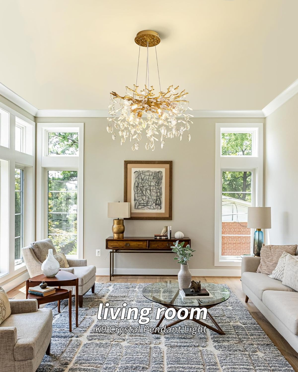 Gold Crystal Chandelier Elegant 18 Inch Ceiling Light-4